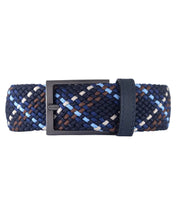 Cinturon trenzado azul navy, blanco y beige para hombre