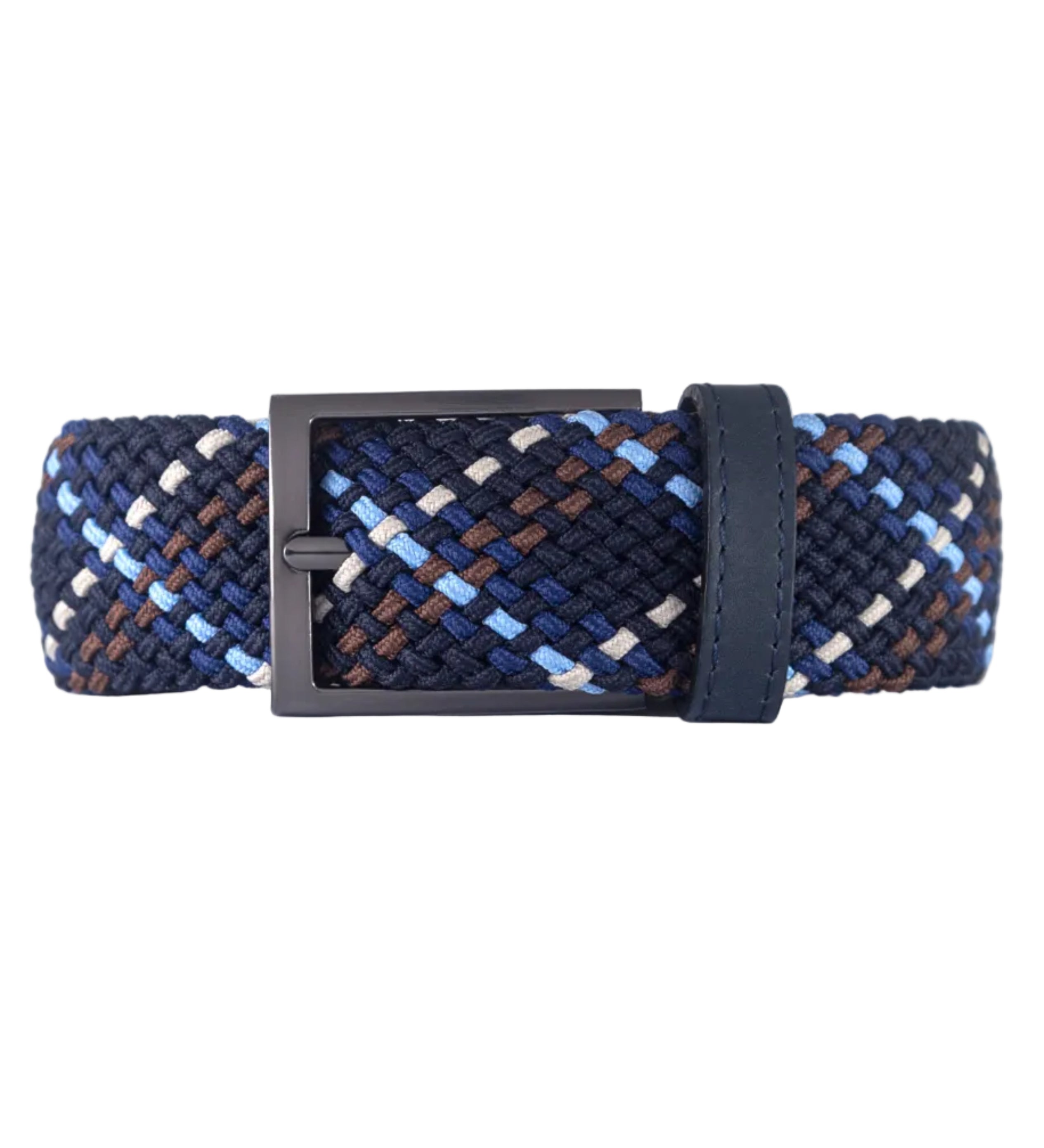 Cinturon trenzado azul navy, blanco y beige para hombre