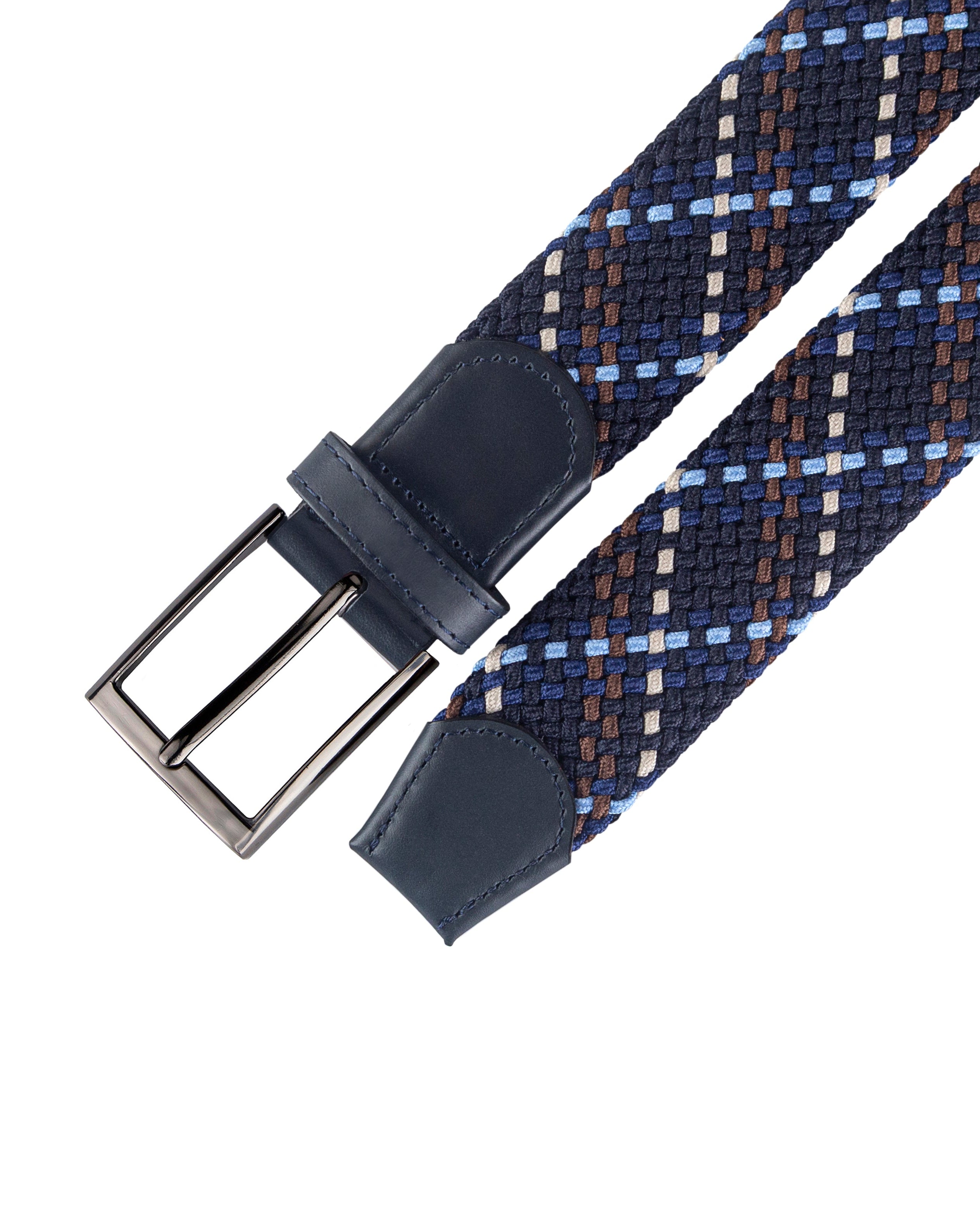 Cinturon trenzado azul navy, blanco y beige para hombre