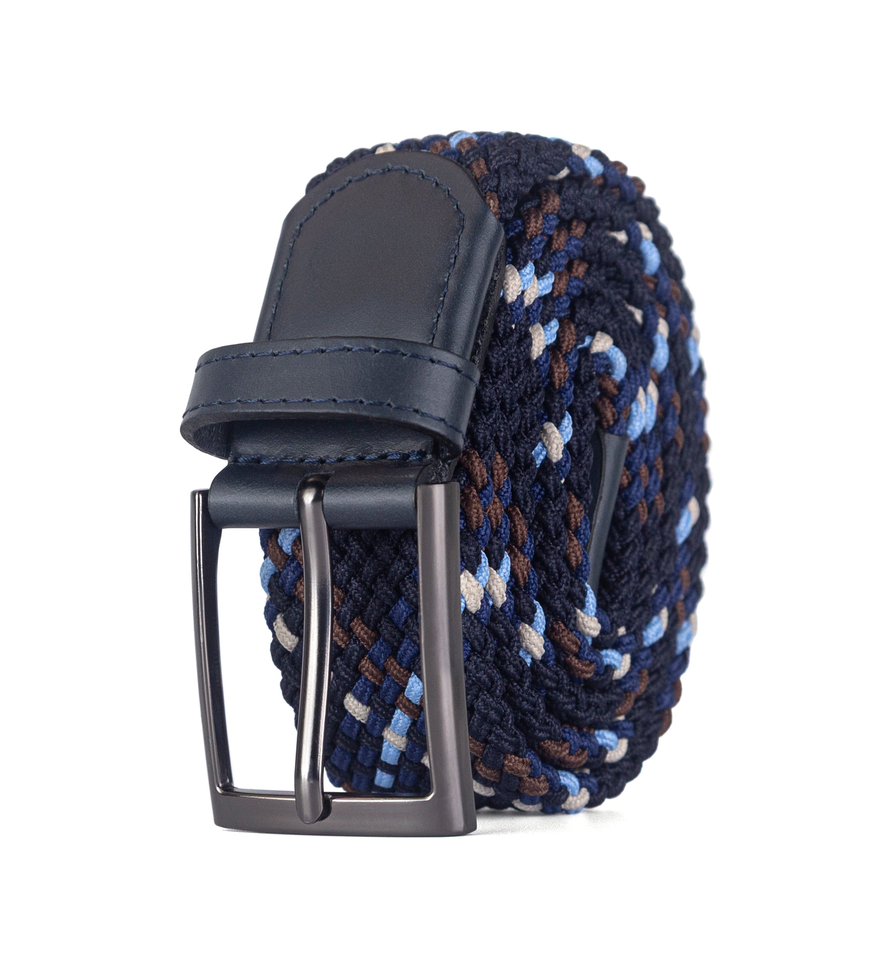 Cinturon trenzado azul navy, blanco y beige para hombre