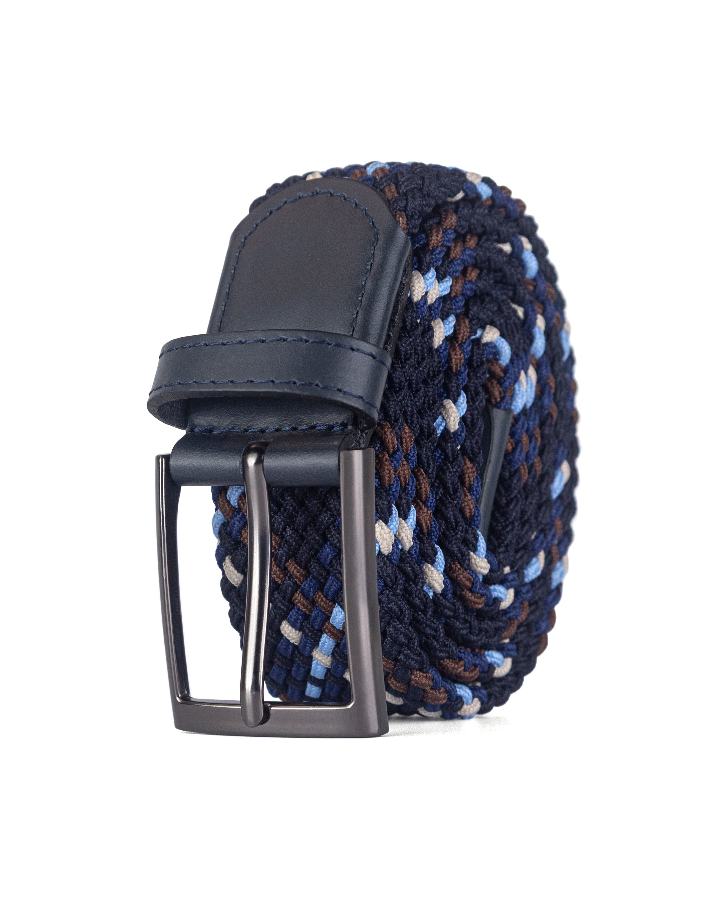 Cinturon trenzado azul navy, blanco y beige para hombre