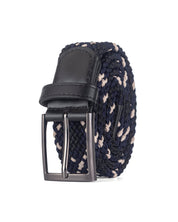 cinturon trenzado azul y beige para hombre 