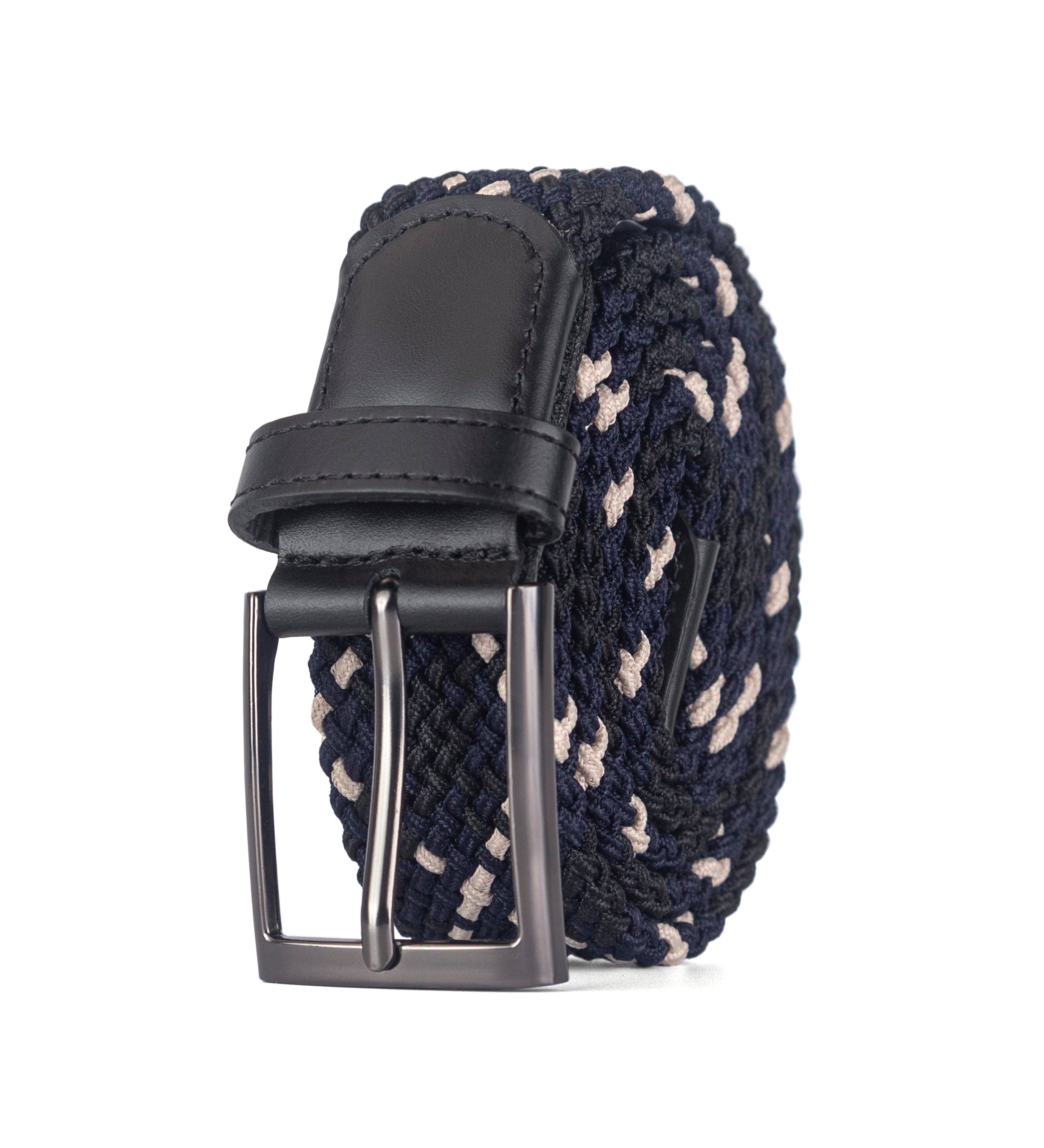 cinturon trenzado azul y beige para hombre 