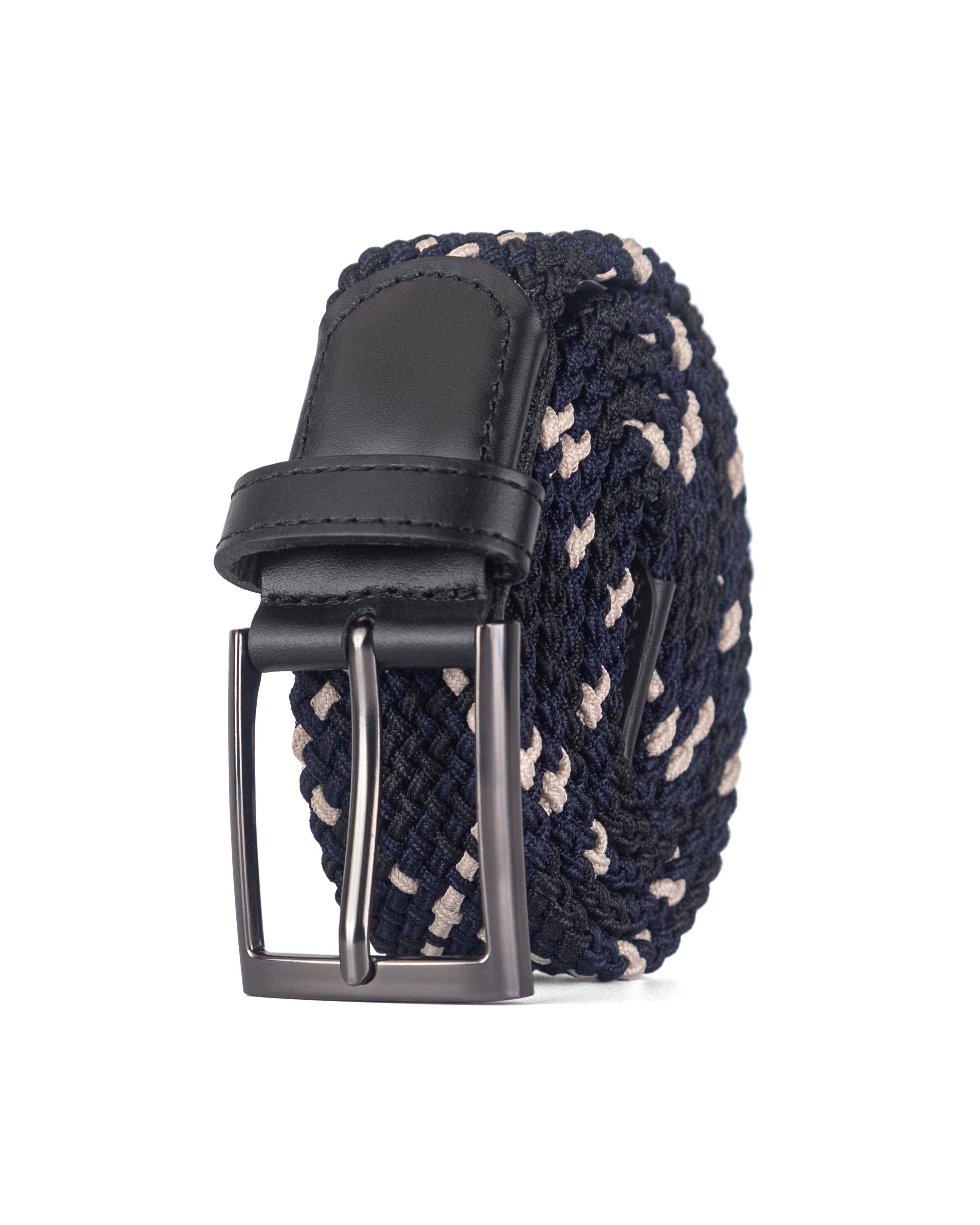 cinturon trenzado azul y beige para hombre 