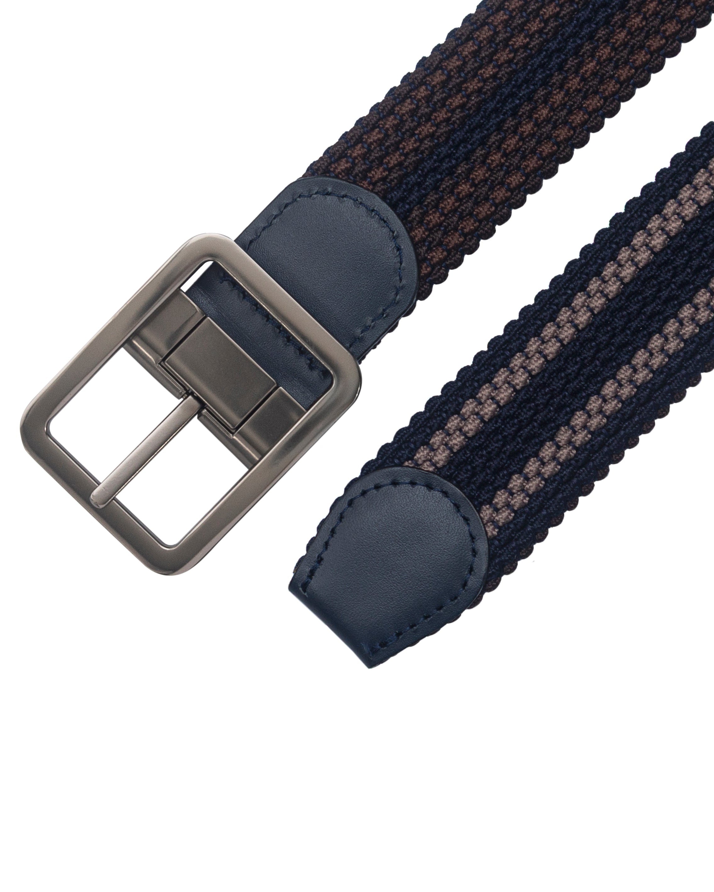 Cinturon doblefaz trenzado para hombre color cafe, azul y beige
