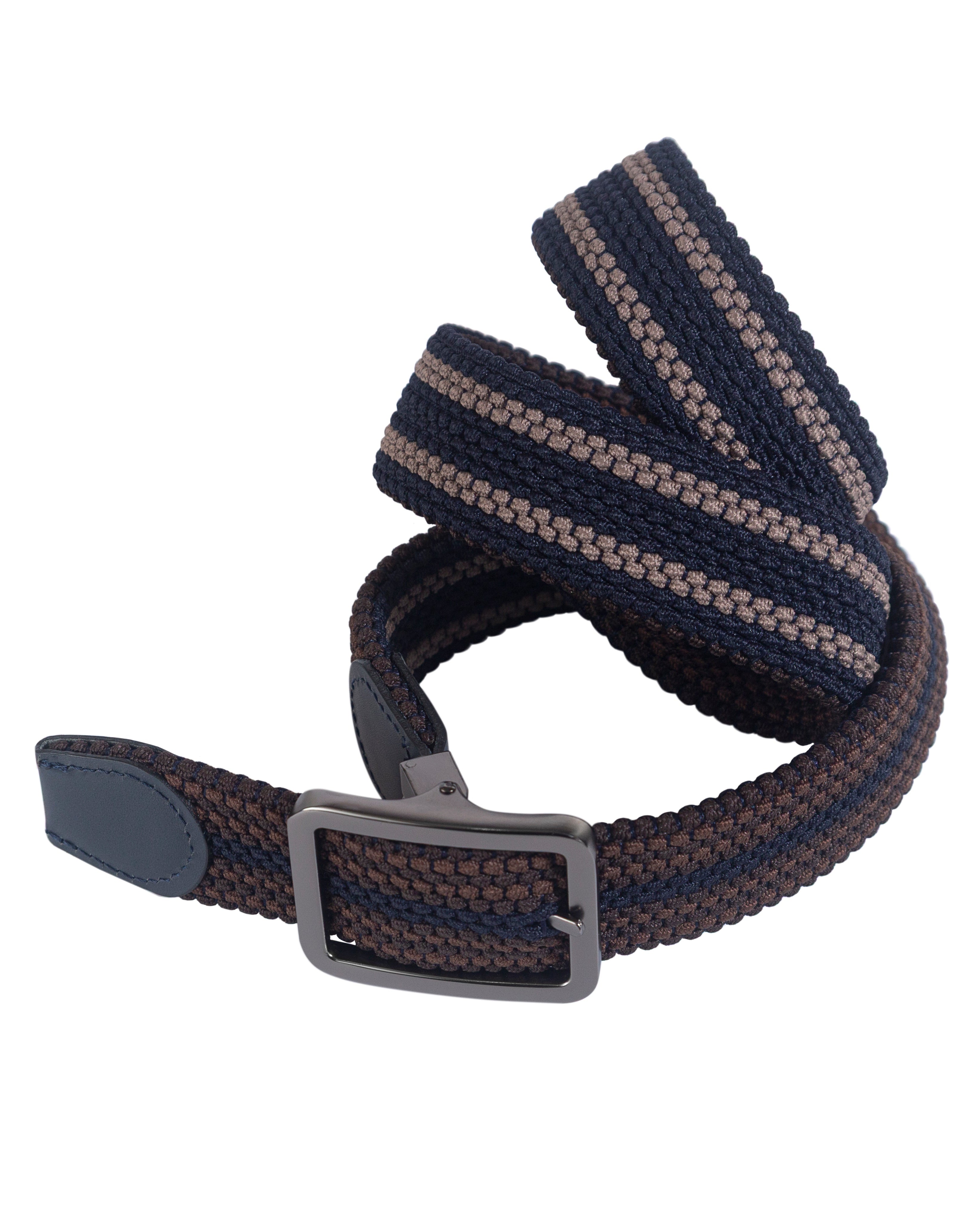 Cinturon doblefaz trenzado para hombre color cafe, azul y beige