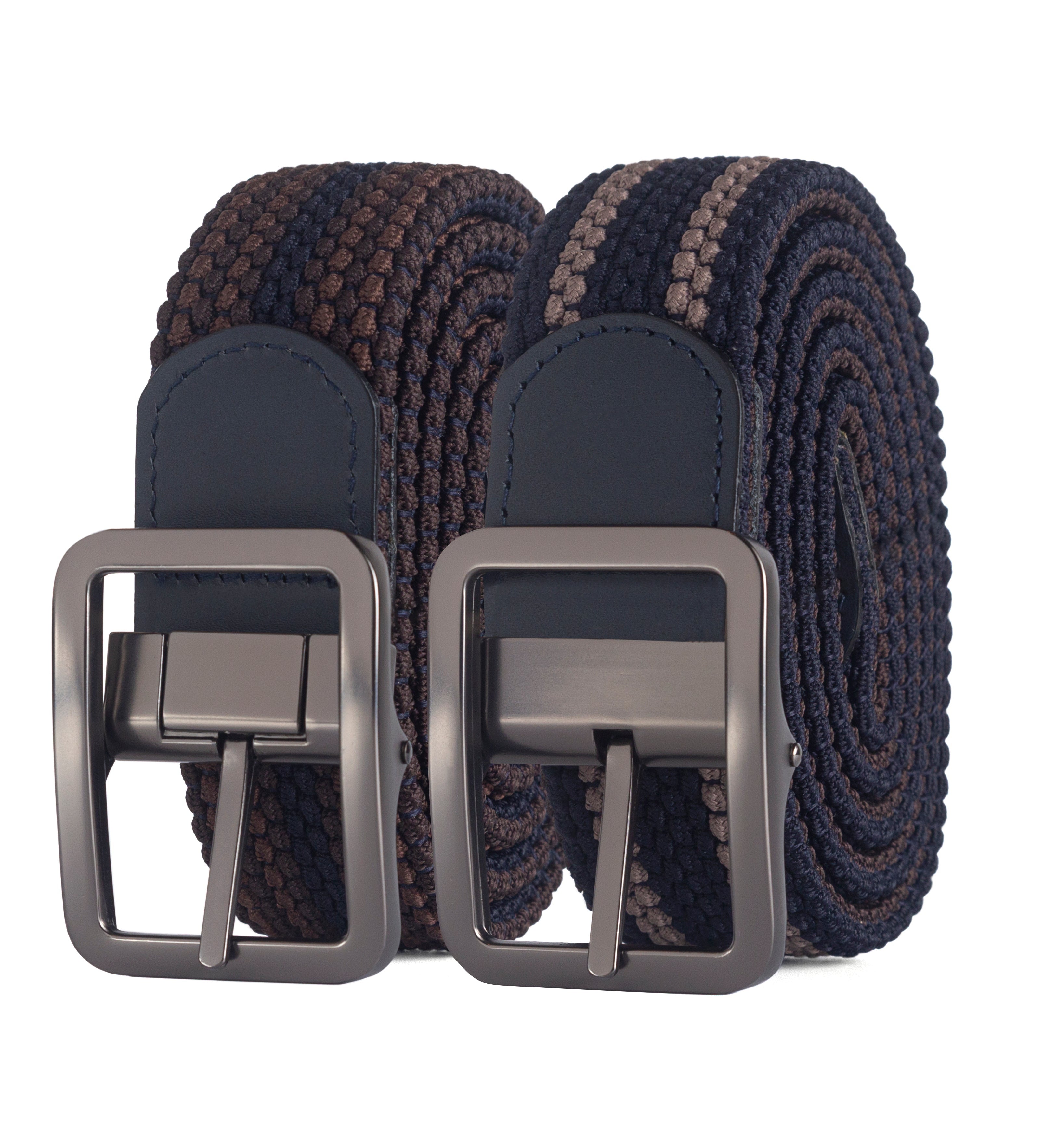 Cinturon doblefaz trenzado para hombre color cafe, azul y beige