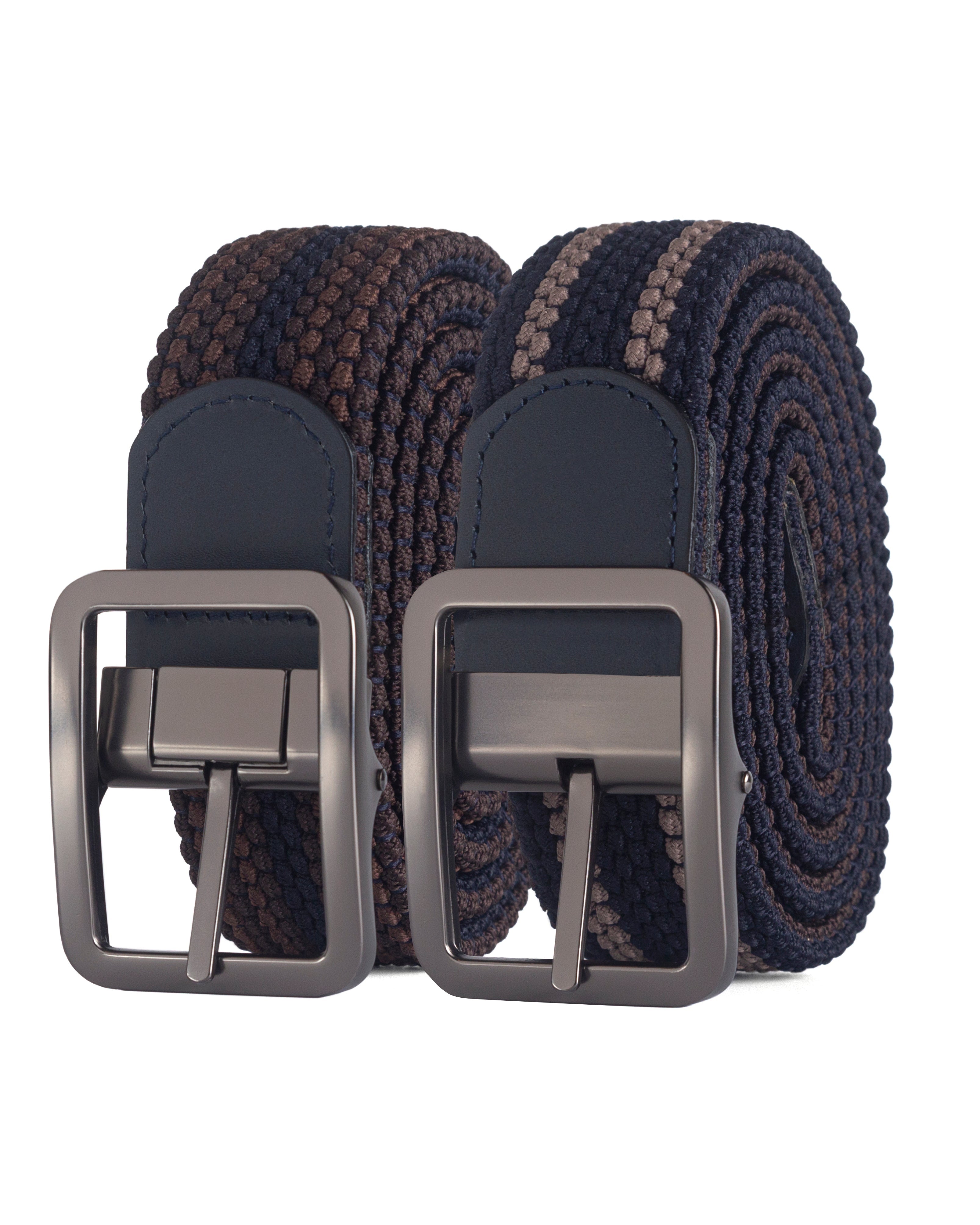 Cinturon doblefaz trenzado para hombre color cafe, azul y beige