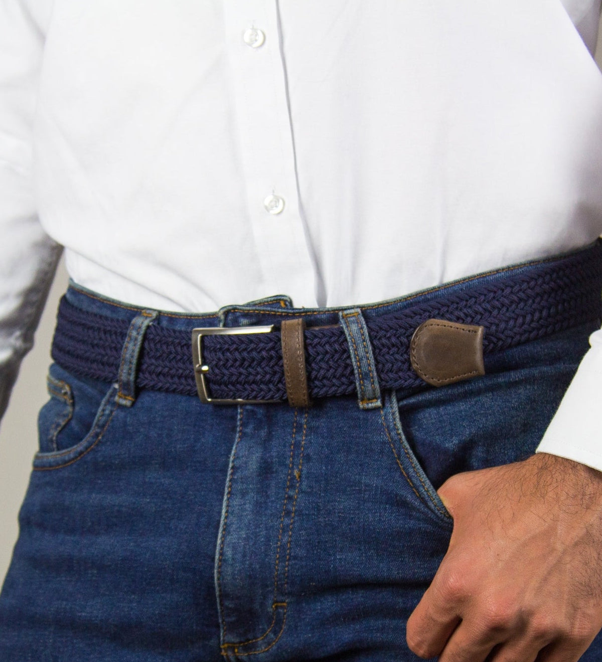 Cinturon trenzado azul para hombre ideal para regalo, la oficina o un dia casual