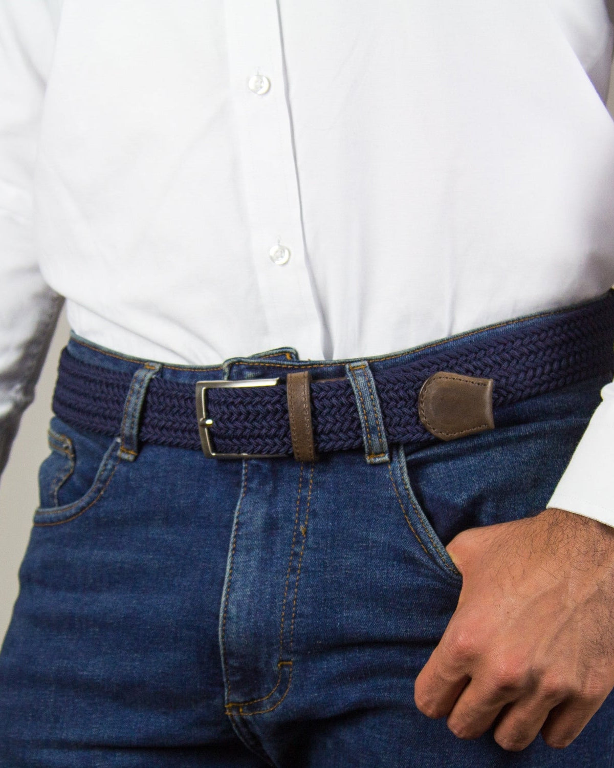 Cinturon trenzado azul para hombre ideal para regalo, la oficina o un dia casual