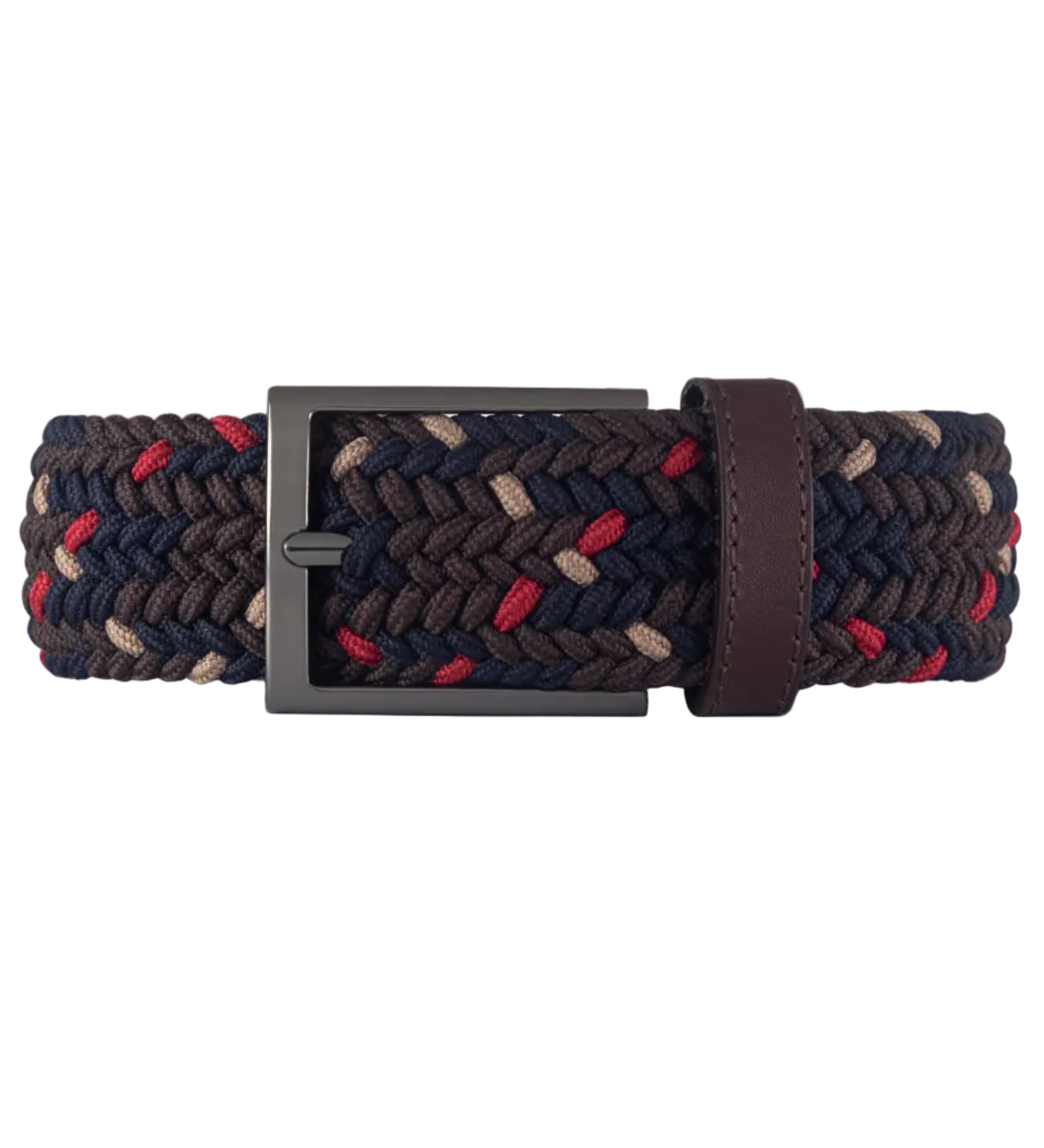 Cinturon trenzado para hombre color cafe rojo y blanco, ideal para dar regalo, ir a la oficina o una salida casual 