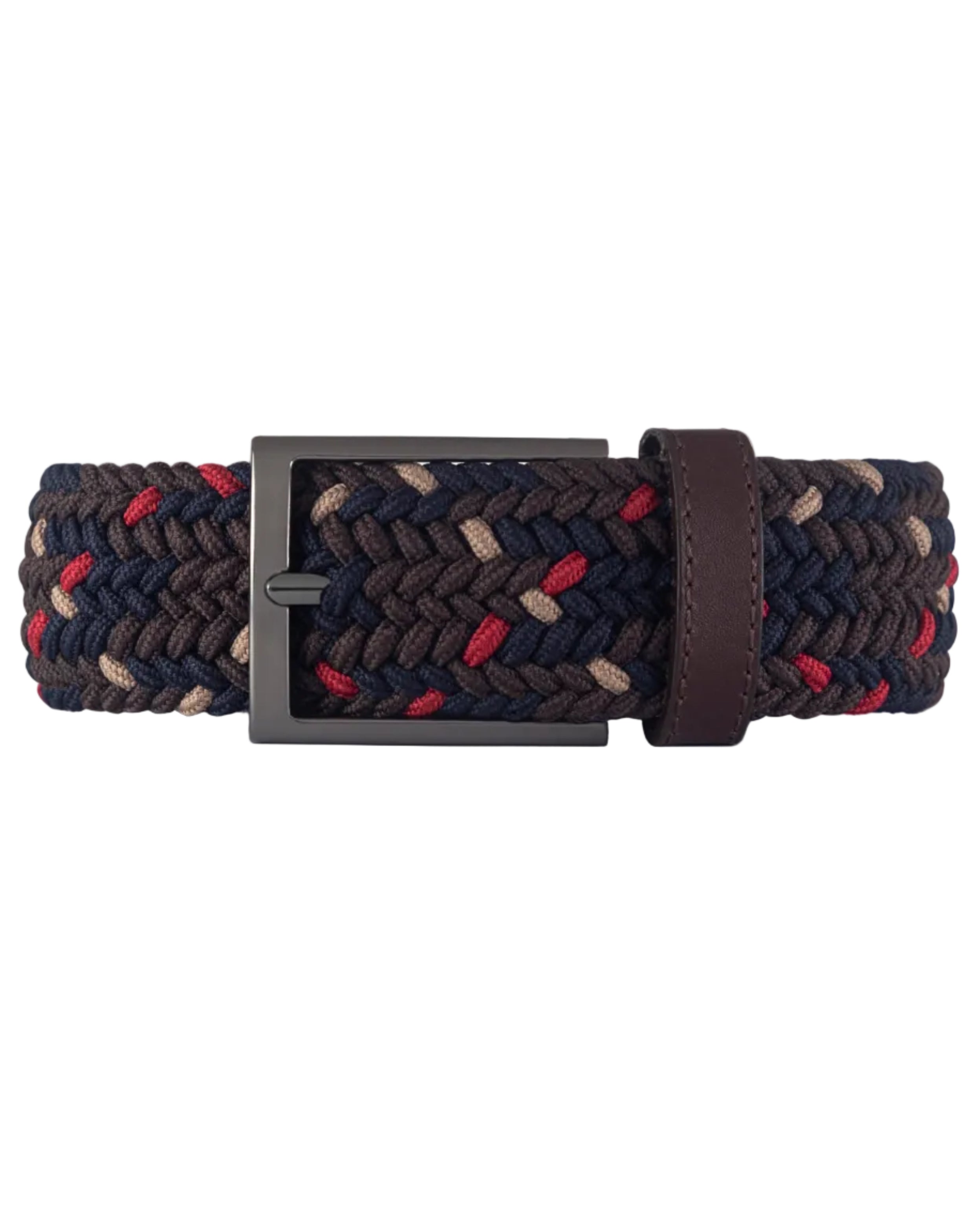 Cinturon trenzado para hombre color cafe rojo y blanco, ideal para dar regalo, ir a la oficina o una salida casual 