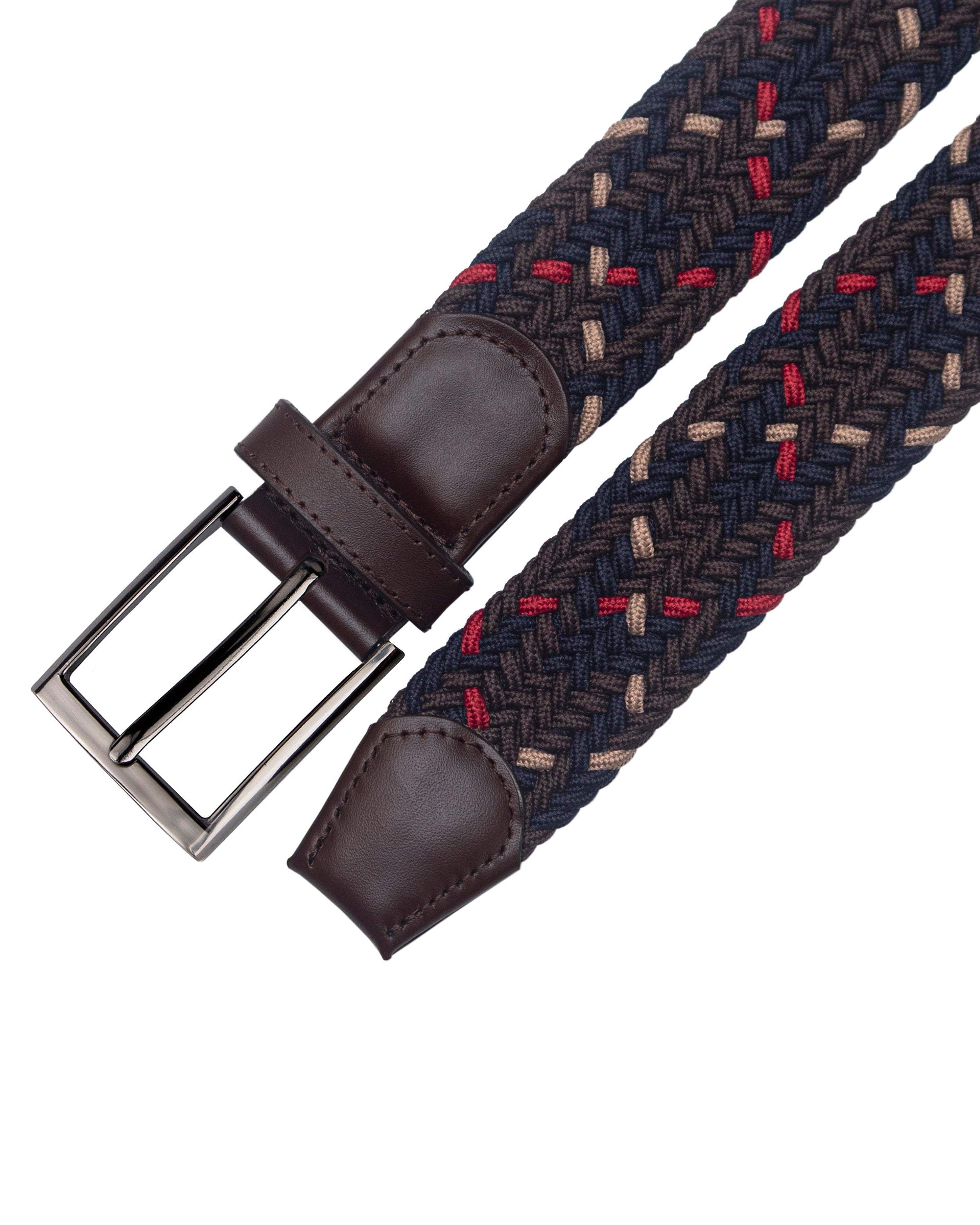 Cinturon trenzado para hombre color cafe rojo y blanco, ideal para dar regalo, ir a la oficina o una salida casual 