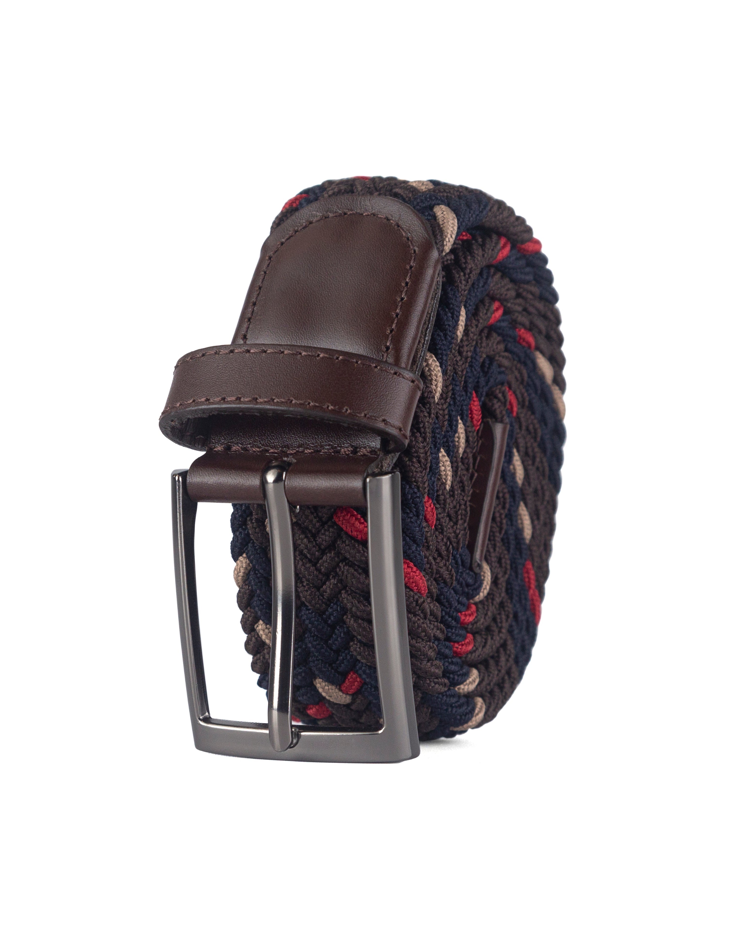 Cinturon trenzado para hombre color cafe rojo y blanco, ideal para dar regalo, ir a la oficina o una salida casual 