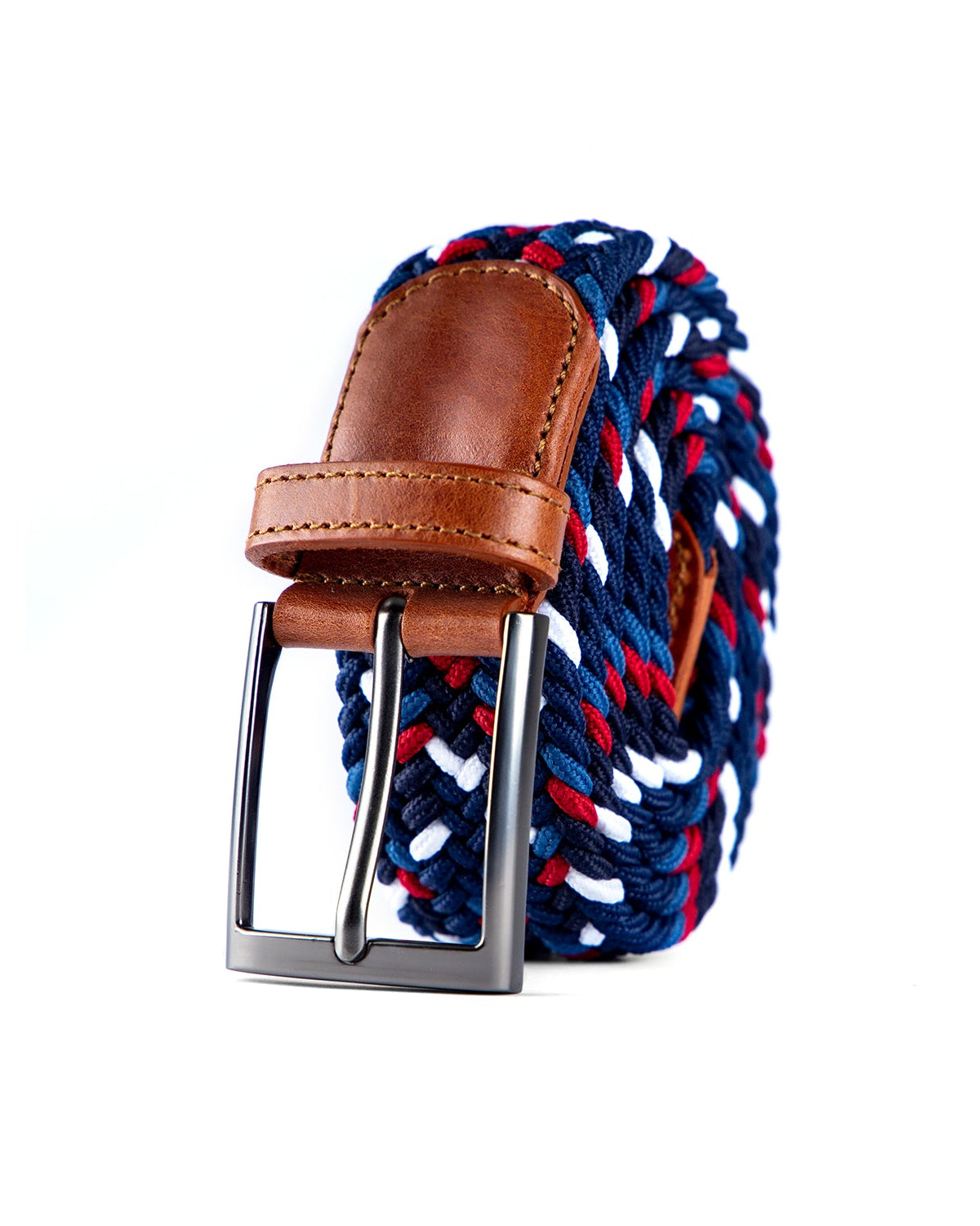 Cinturon trenzado azul blanco y  rojo para hombre ideal para regalo, la oficina o un dia casual