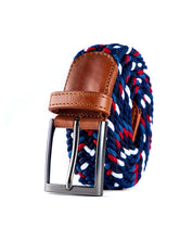 Cinturon trenzado azul blanco y  rojo para hombre ideal para regalo, la oficina o un dia casual