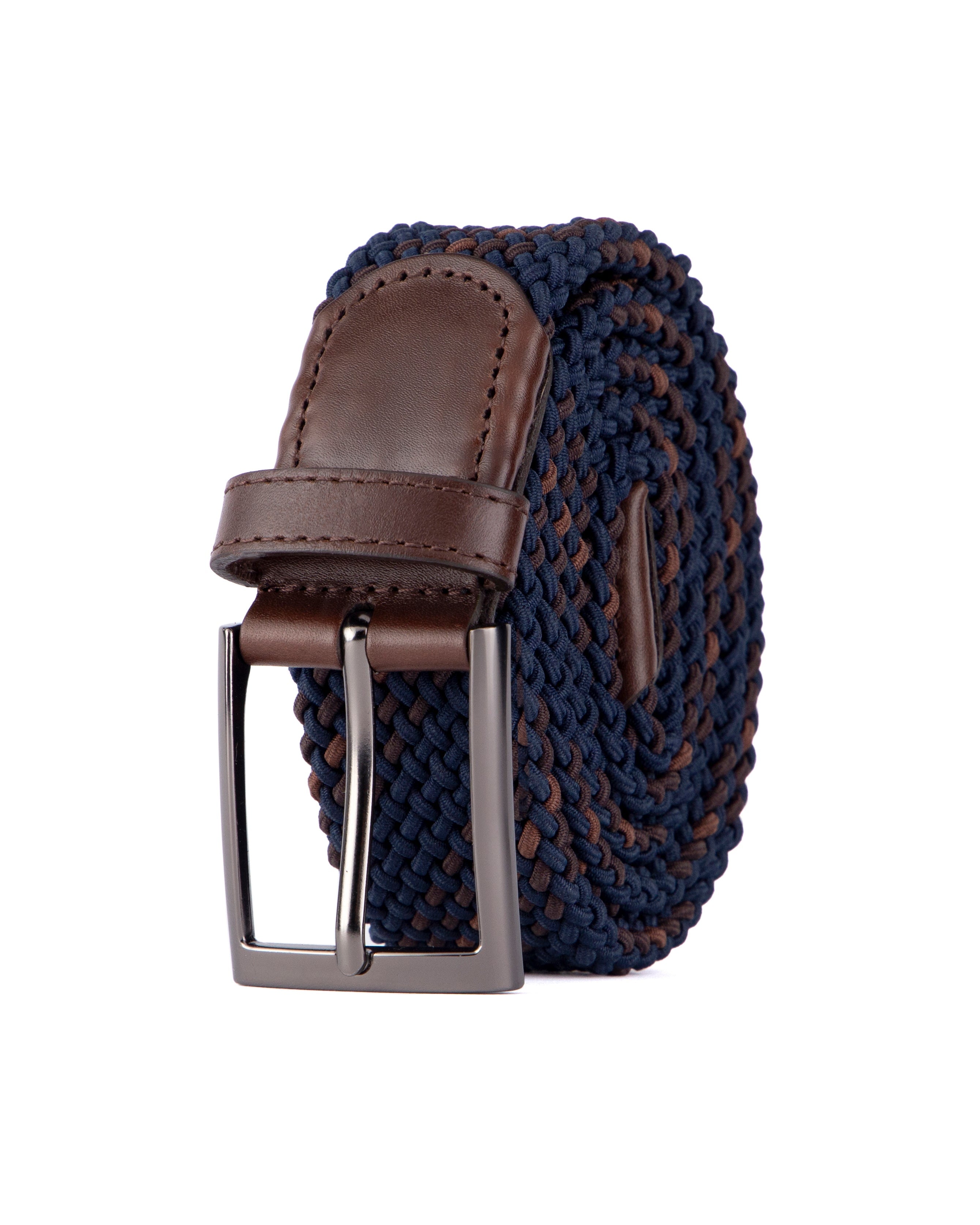 Cinturon trenzado color cafe y azul para hombre ideal para regalo, la oficina o una salida casual