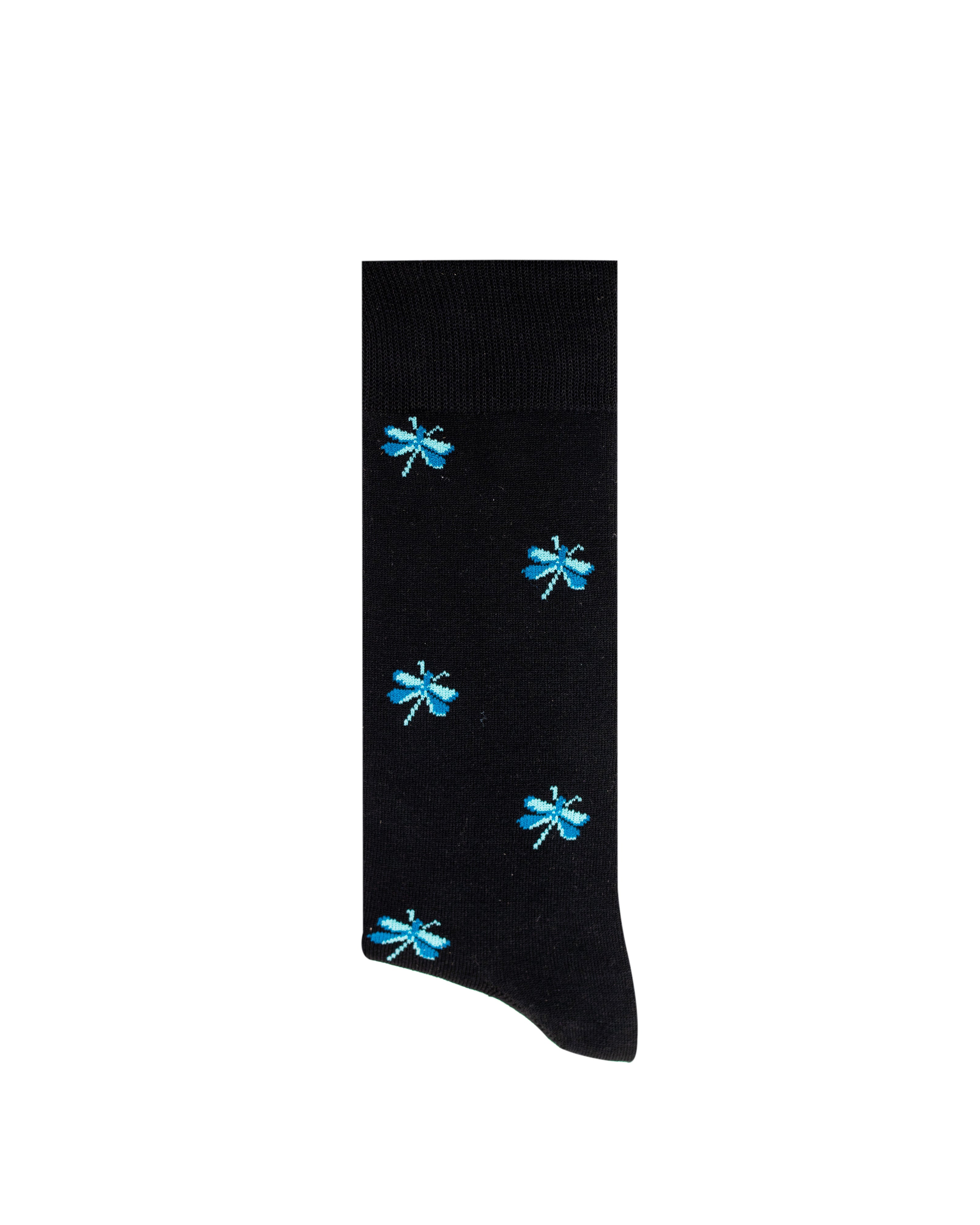 Medias Lazo Negras con Libélulas Turquesas