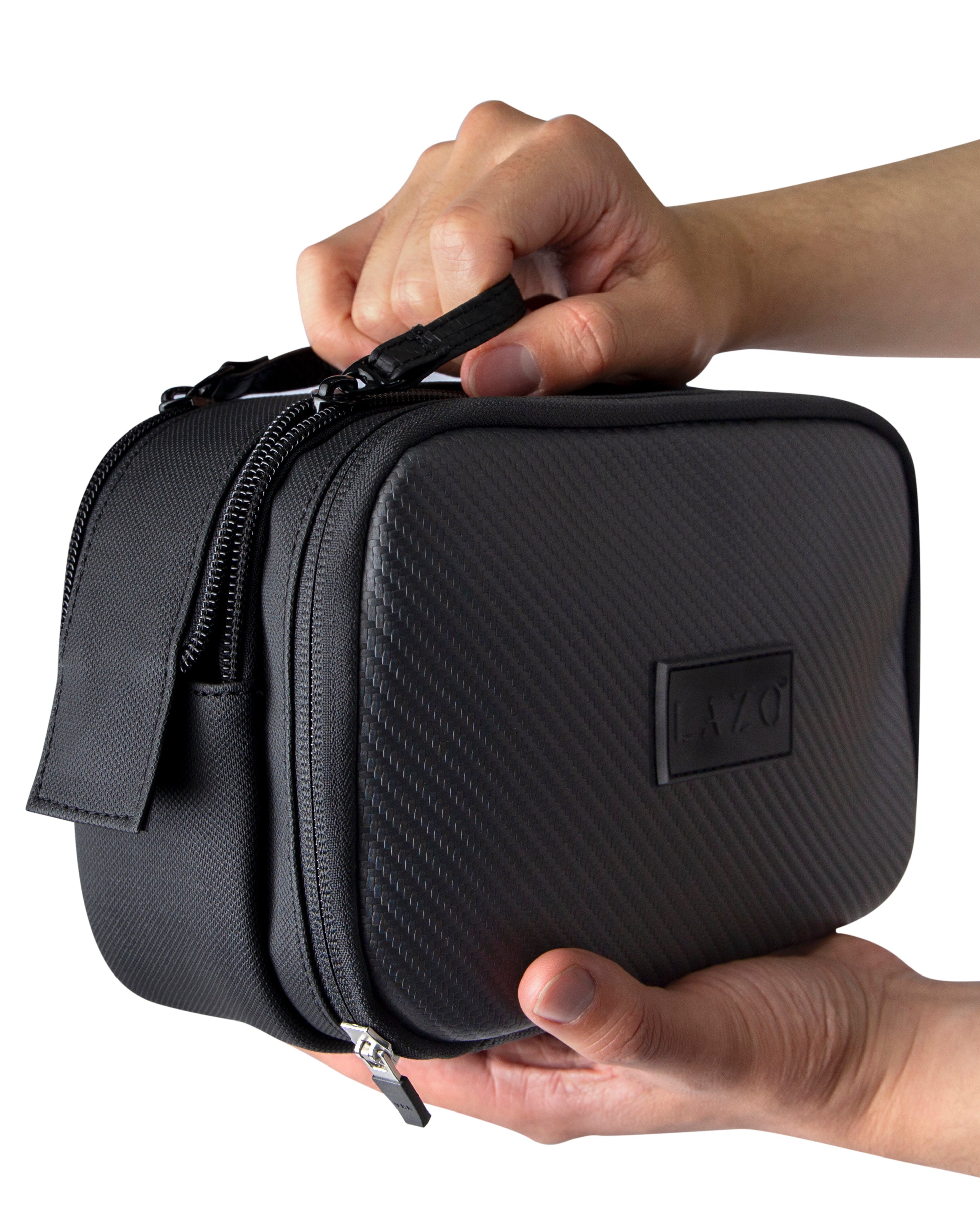 Neceser color carbono con interior rojo para hombre ideal para regalo, viajes o el dia a dia