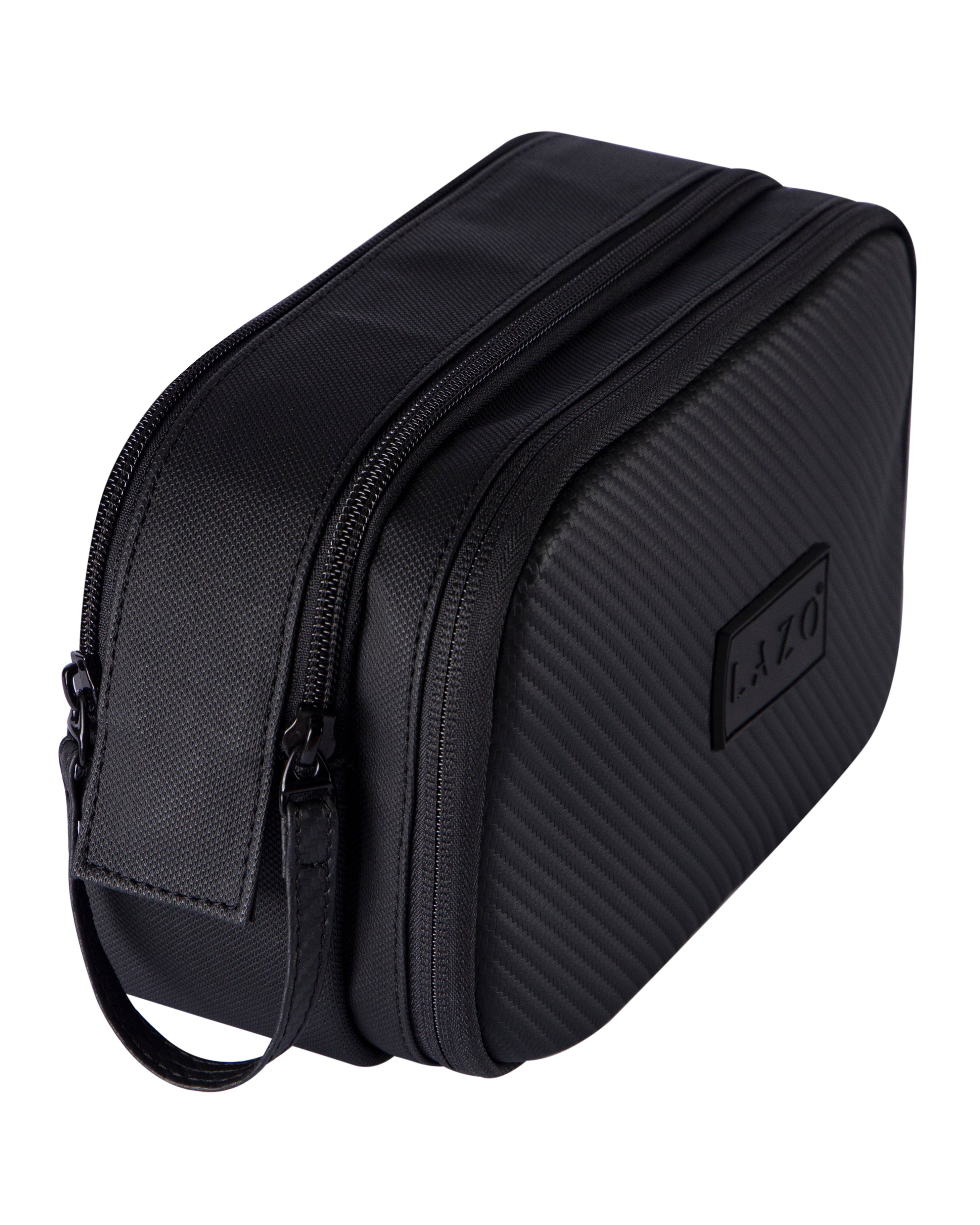 Neceser color carbono con interior rojo para hombre ideal para regalo, viajes o el dia a dia