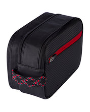 Neceser color carbono con interior rojo para hombre ideal para regalo, viajes o el dia a dia