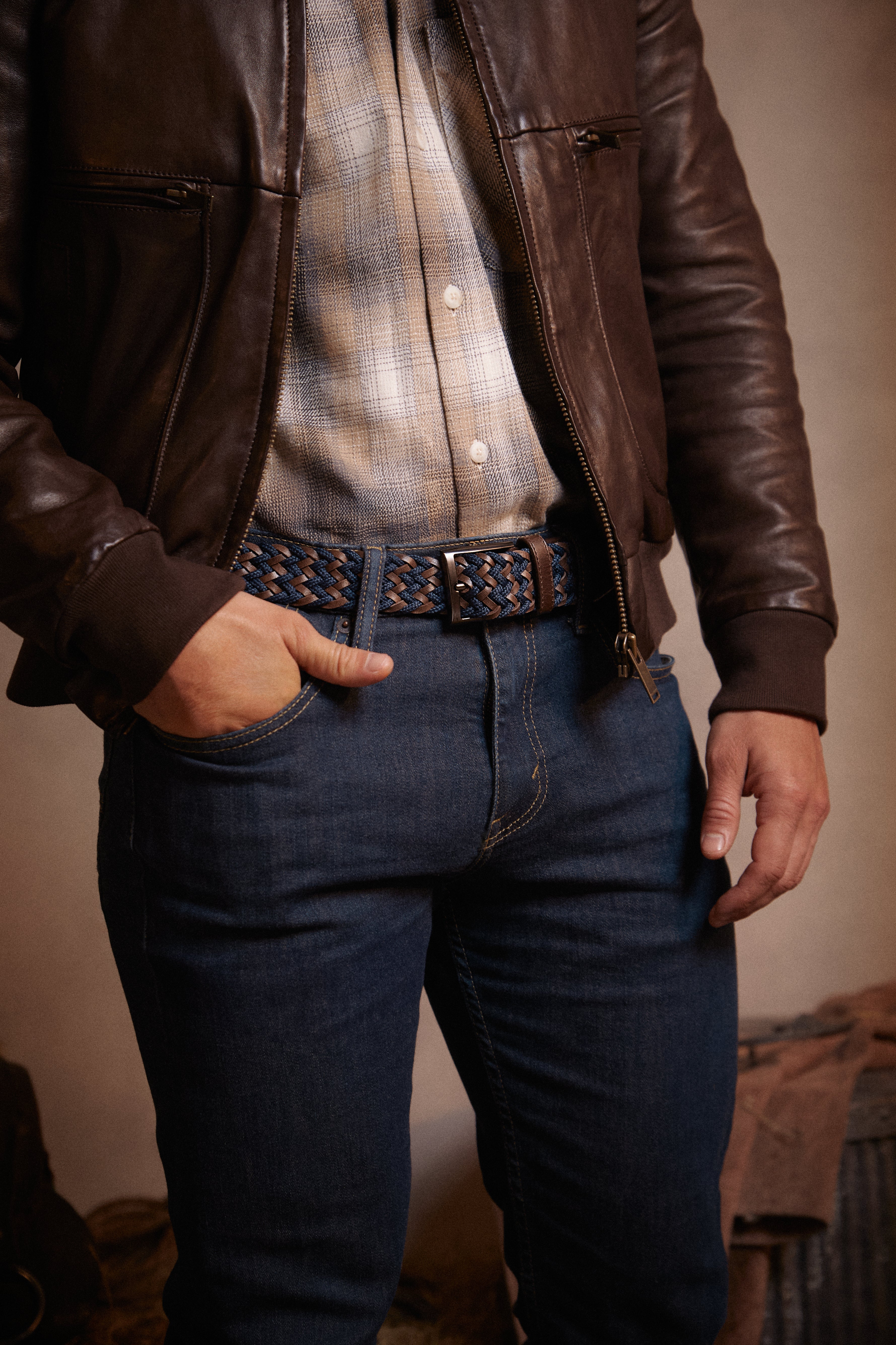 CINTURÓN LEATHER FUSION Azul-Café