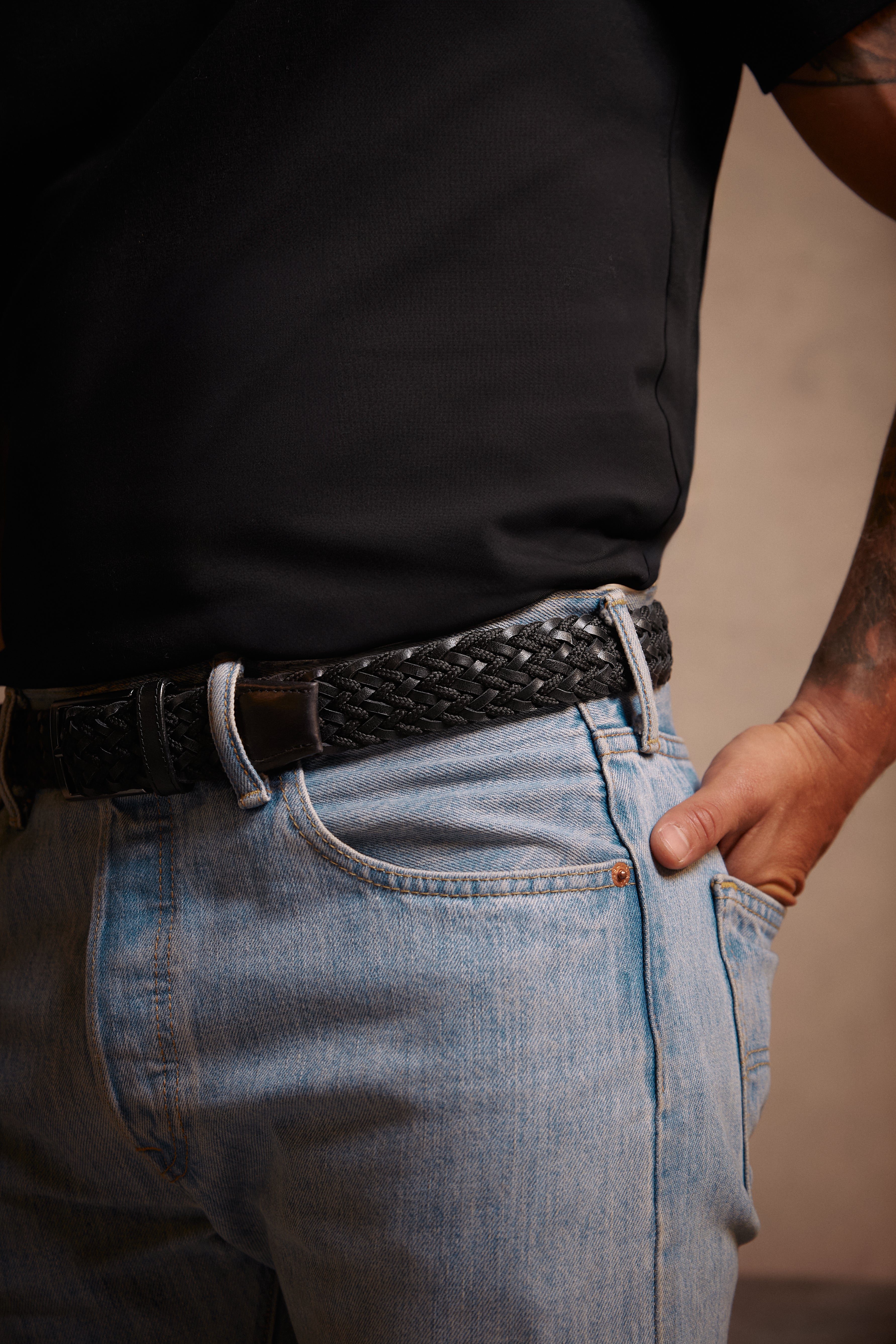 CINTURÓN LEATHER FUSION  Negro