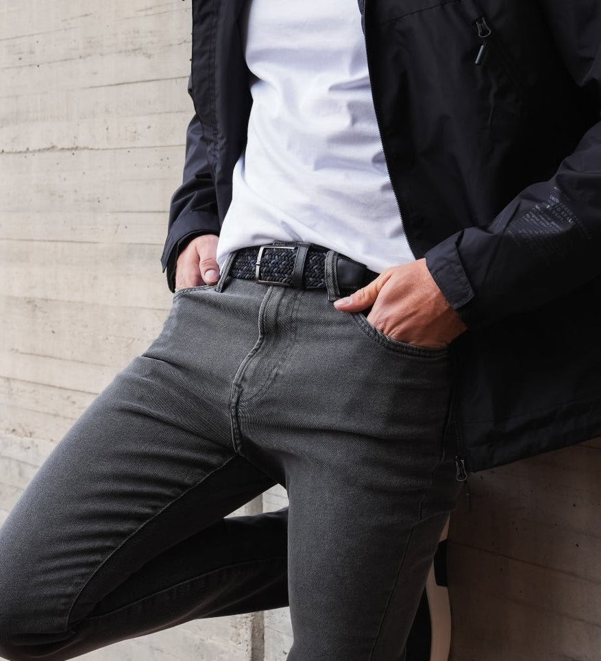 Cinturon trenzado negro y gris para hombre ideal para regalo, la oficina o un dia casual
