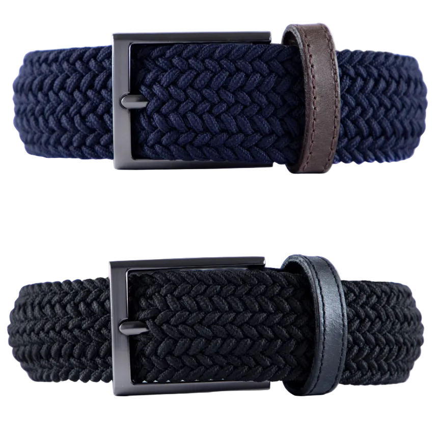 Cinturon trenzado color azul y negro para hombre ideal para regalo, a oficina o un dia casual