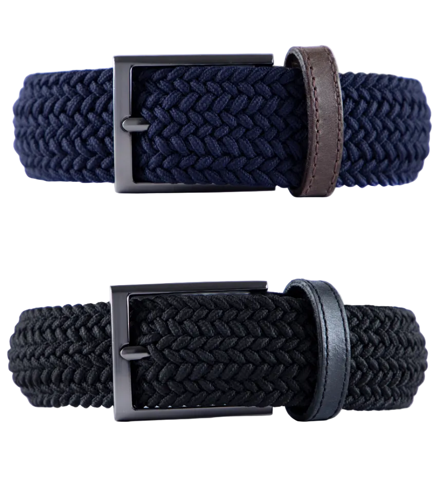 Cinturon trenzado color azul y negro para hombre ideal para regalo, a oficina o un dia casual