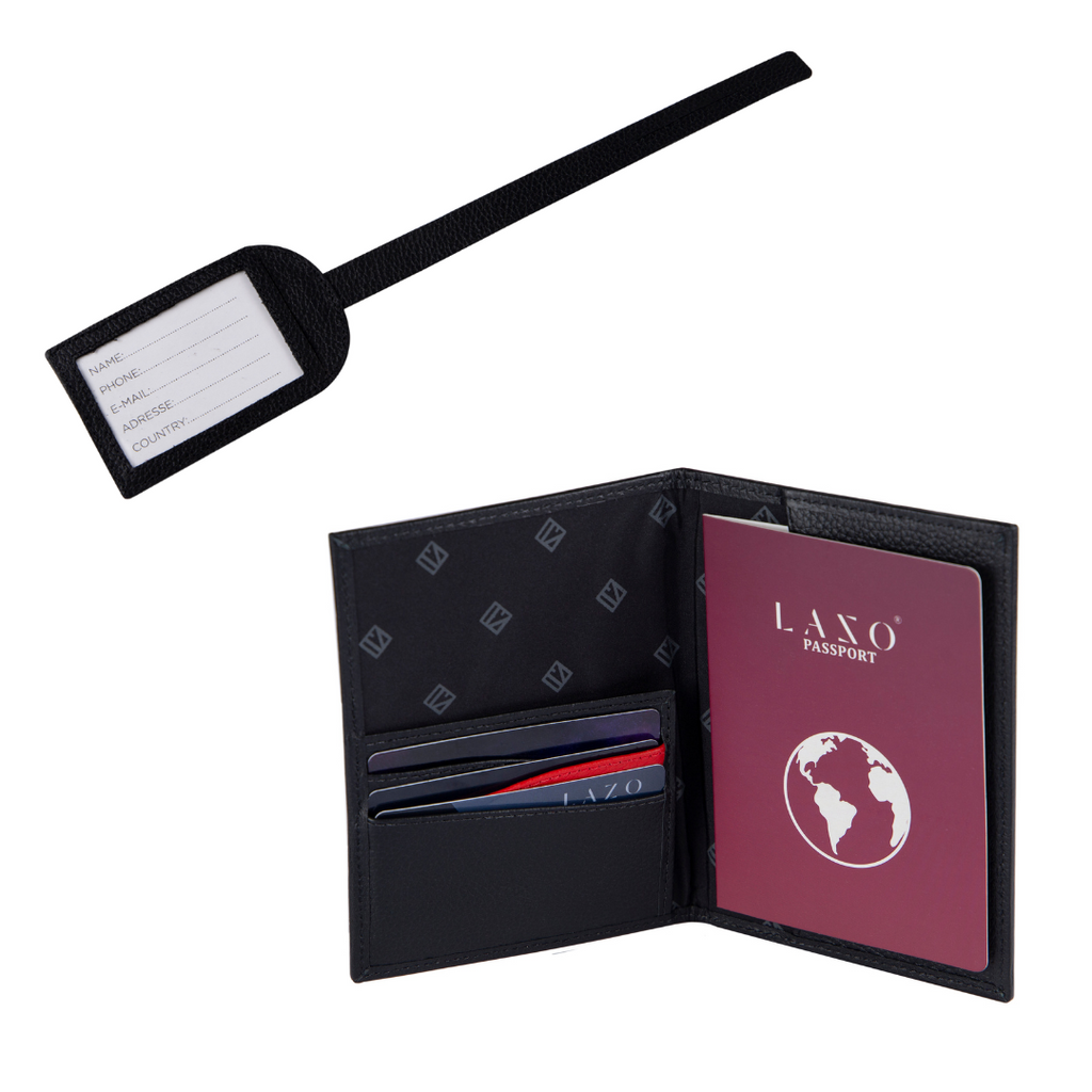 PORTAPASAPORTE NEGRO - ROJO