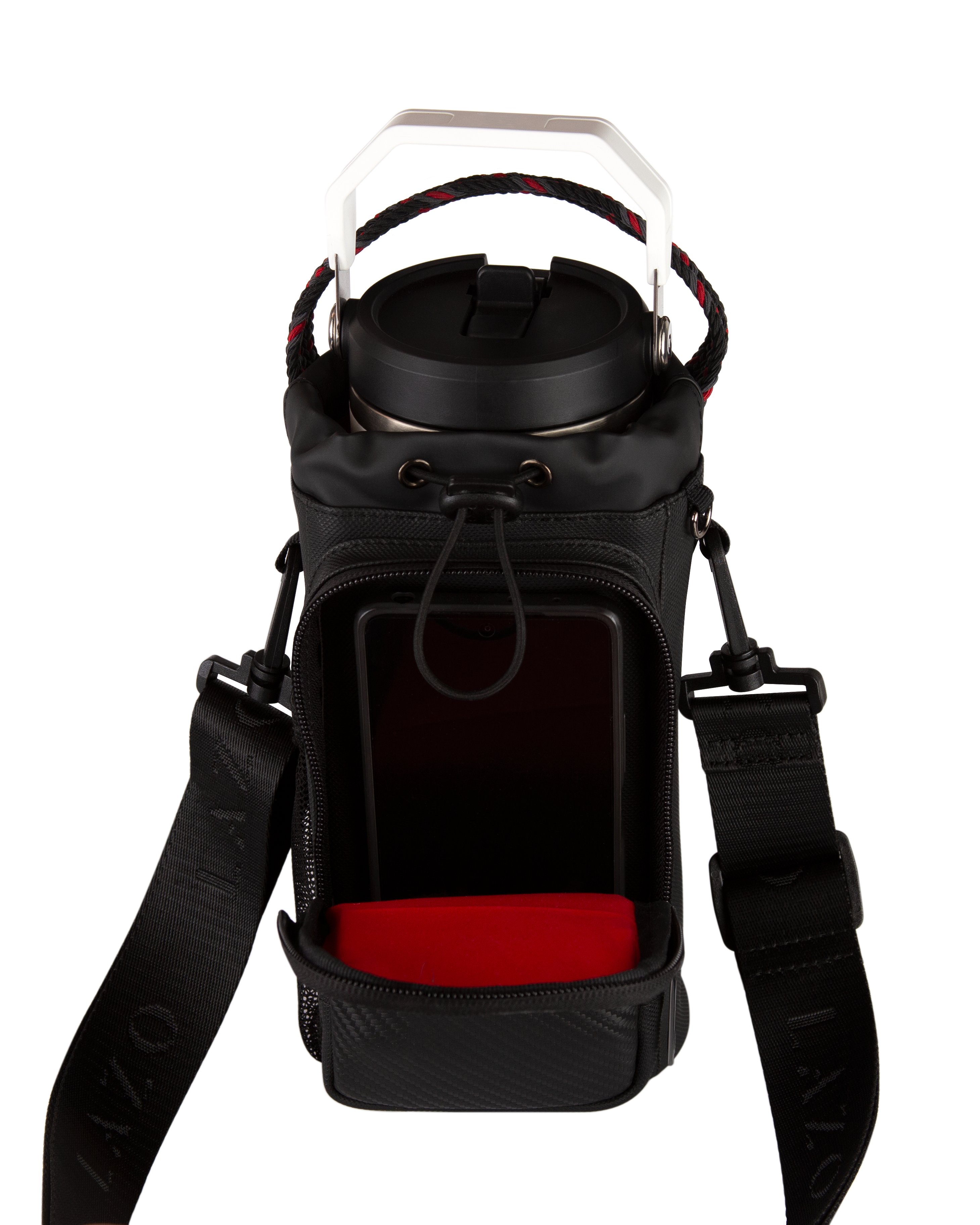 Porta termo negro para hombre con bolsillo para llevar billetera, llaves o lo que necesites