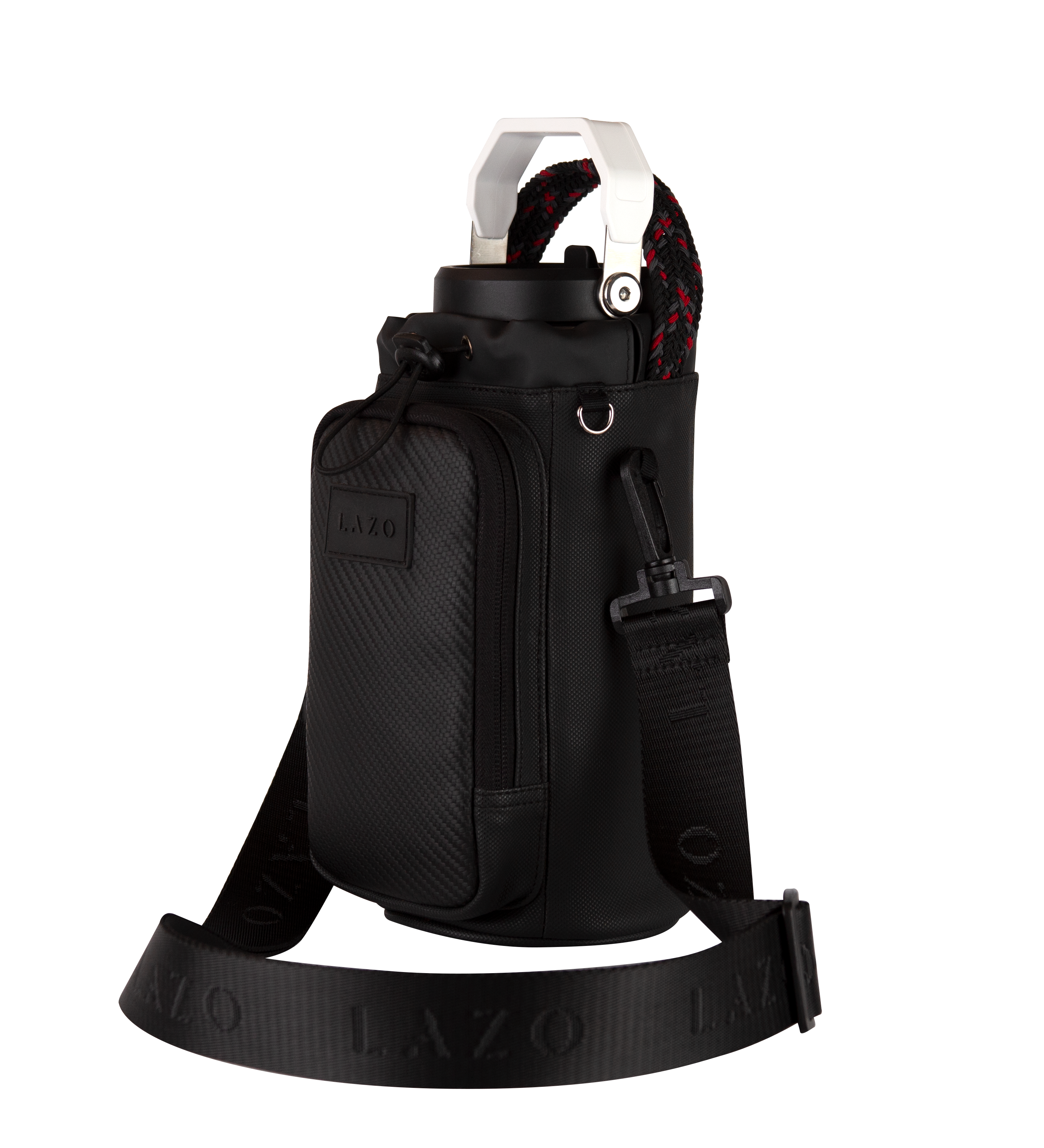 Porta termo negro para hombre con bolsillo para llevar billetera, llaves o lo que necesites