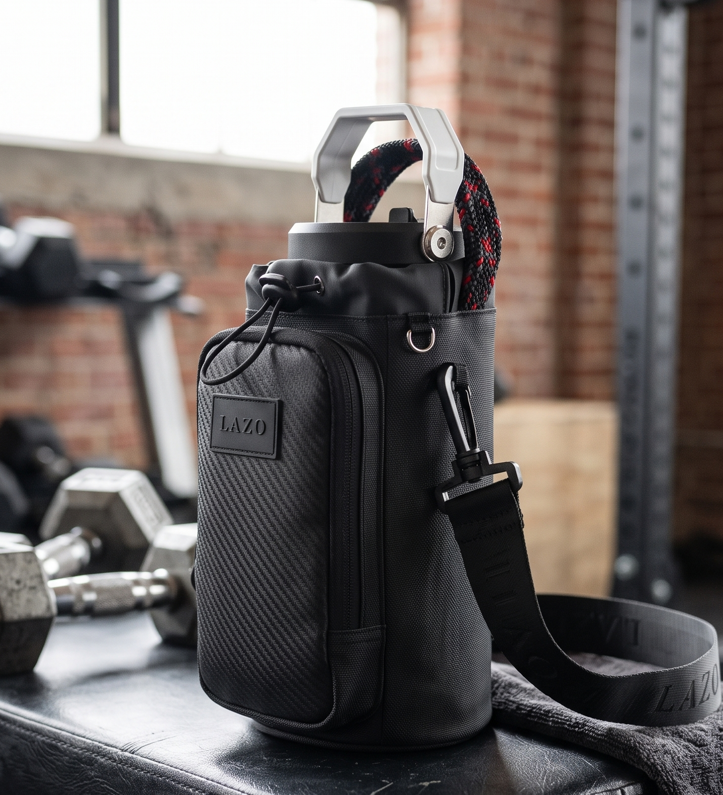Porta termo negro para hombre con bolsillo para llevar billetera, llaves o lo que necesites