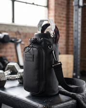 Porta termo negro para hombre con bolsillo para llevar billetera, llaves o lo que necesites