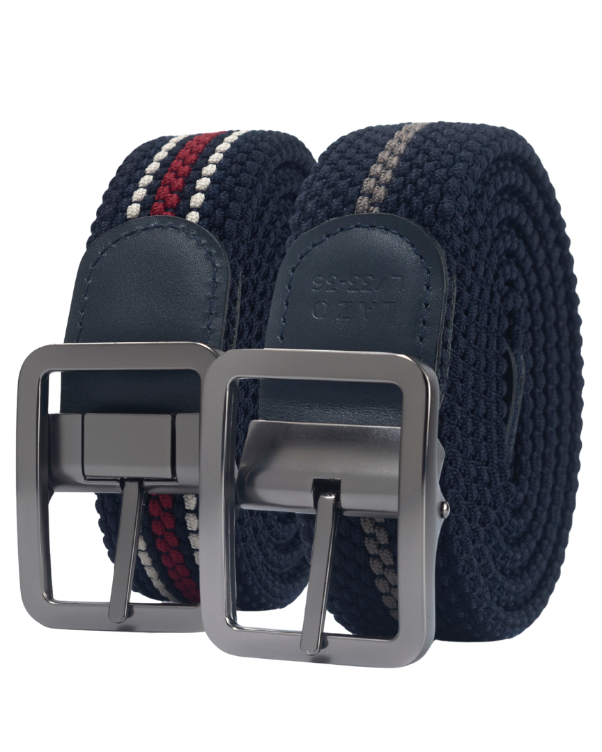 Cinturon trenzado doblefaz azul, beige, verde y rojo para hombre ideal para regalo, la oficina o un dia casual