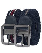 Cinturon trenzado doblefaz azul, beige, verde y rojo para hombre ideal para regalo, la oficina o un dia casual