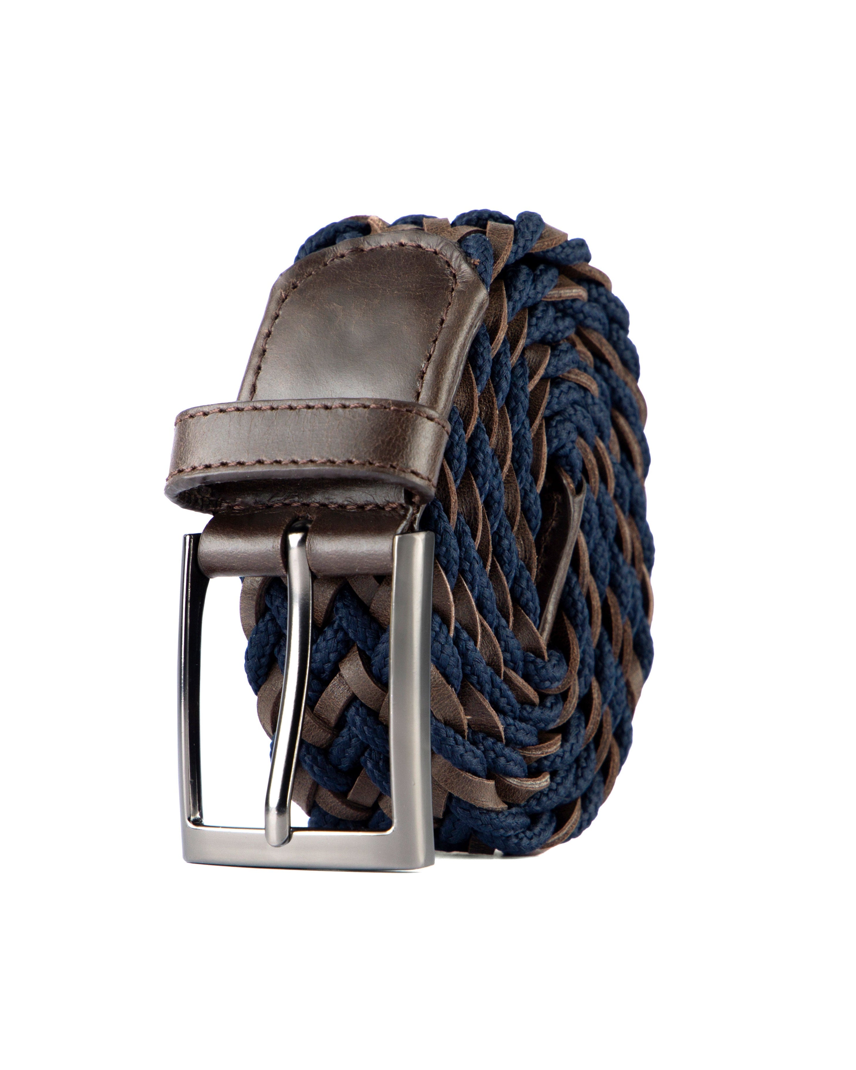 Cinturon de cuero trenzado color cafe y azul para hombre ideal para regalo, la oficina o una salida casual