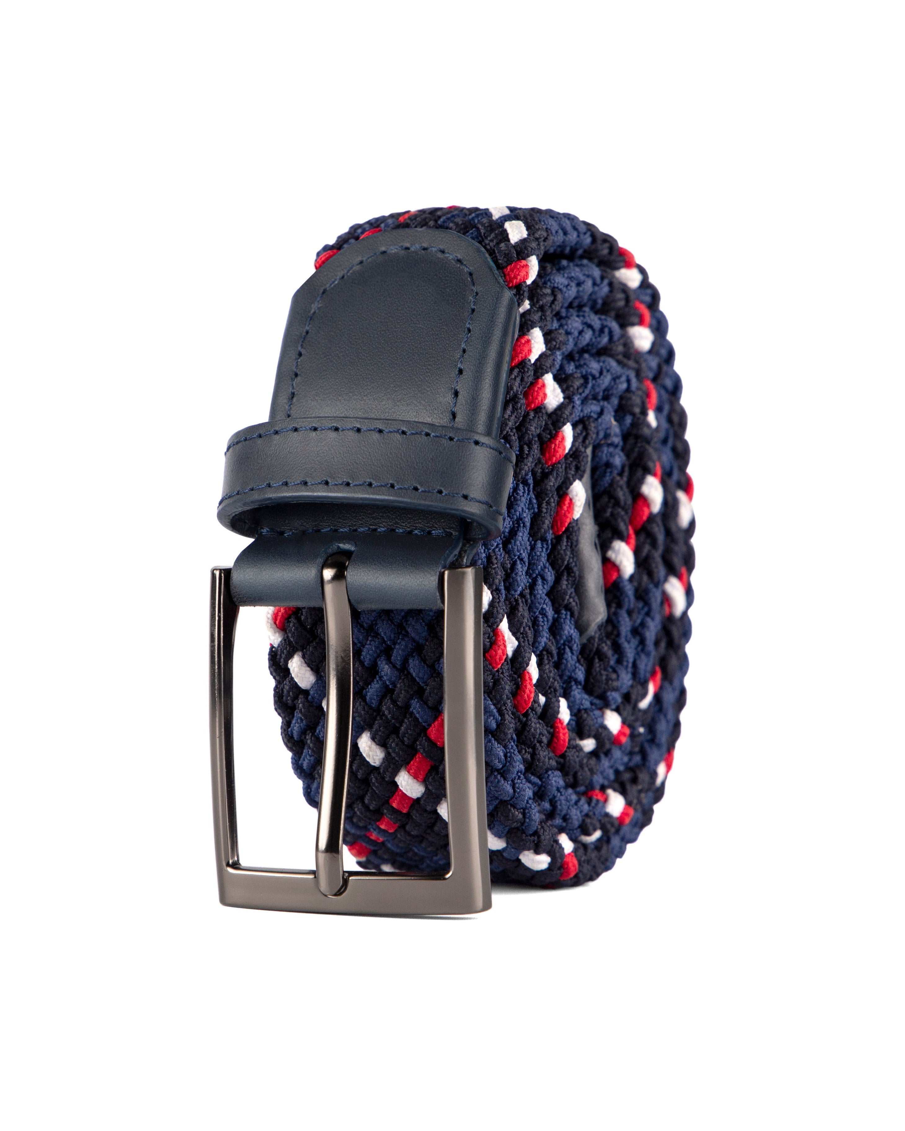 Cinturon trenzado rojo azul y negro para hombre ideal para regalo, la oficina o una salida casual