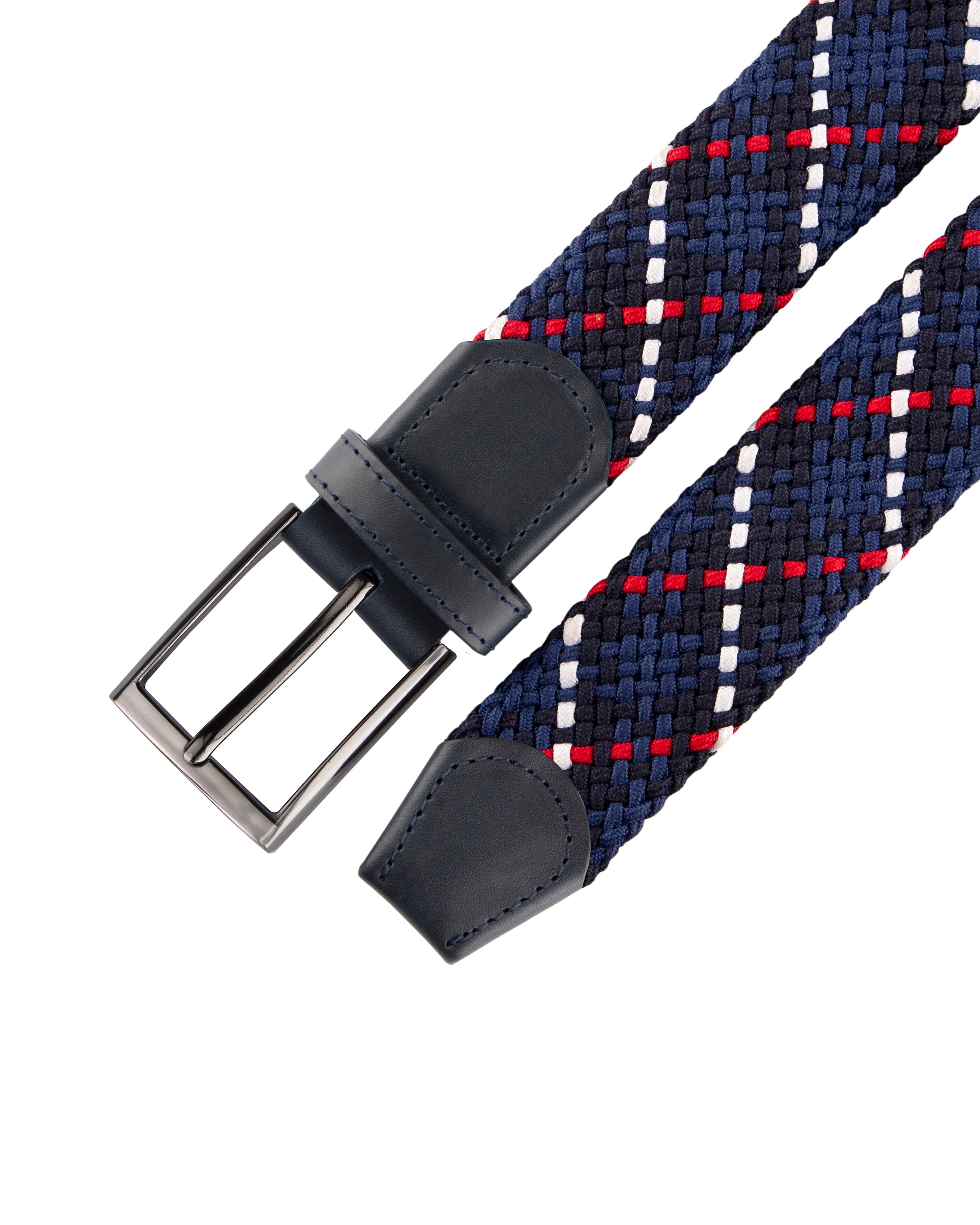 Cinturon trenzado rojo azul y negro para hombre ideal para regalo, la oficina o una salida casual