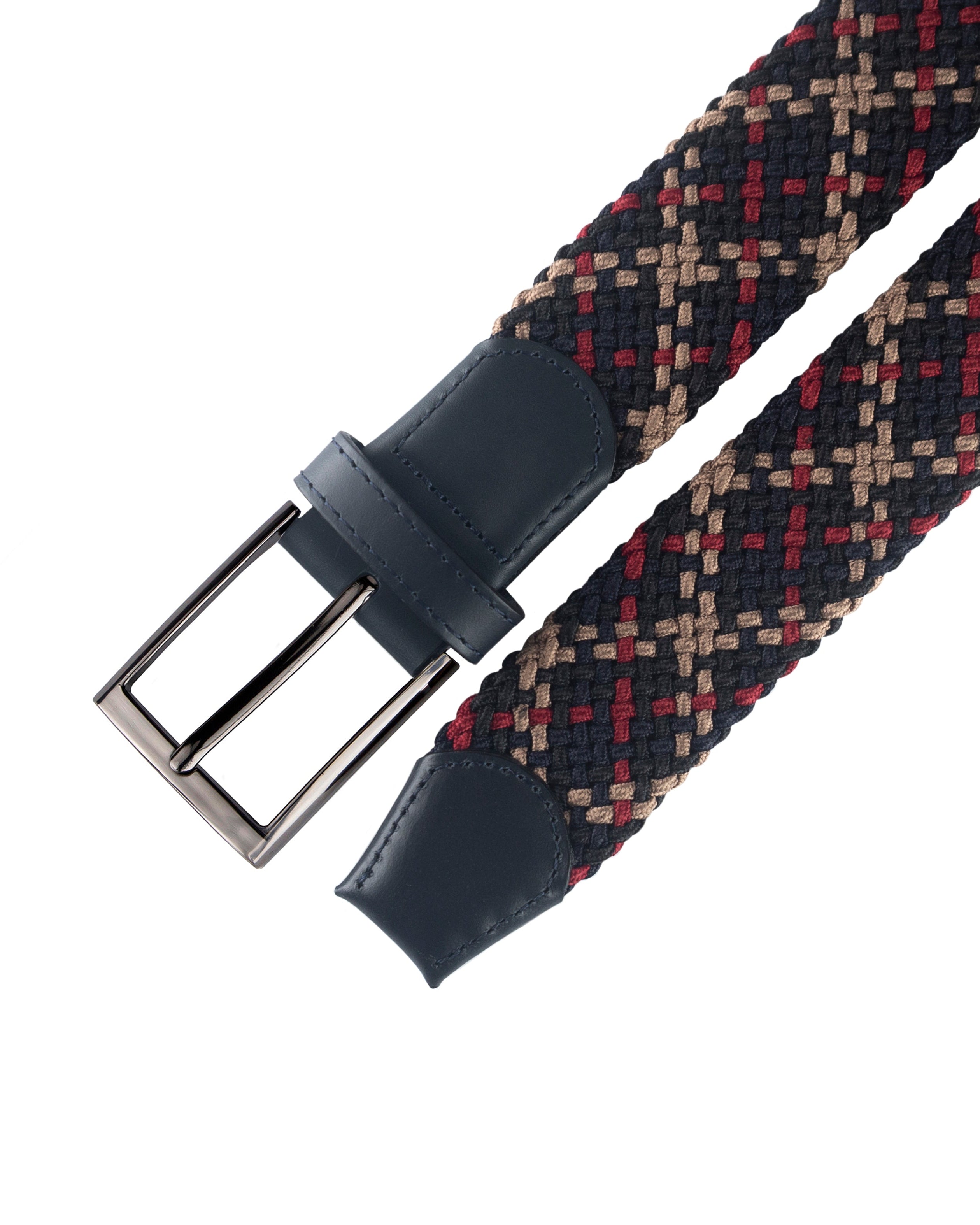 Cinturon trenzado para hombre color negro cafe y rojo con hebilla gris ideal para regalo, la oficina o una salida casual