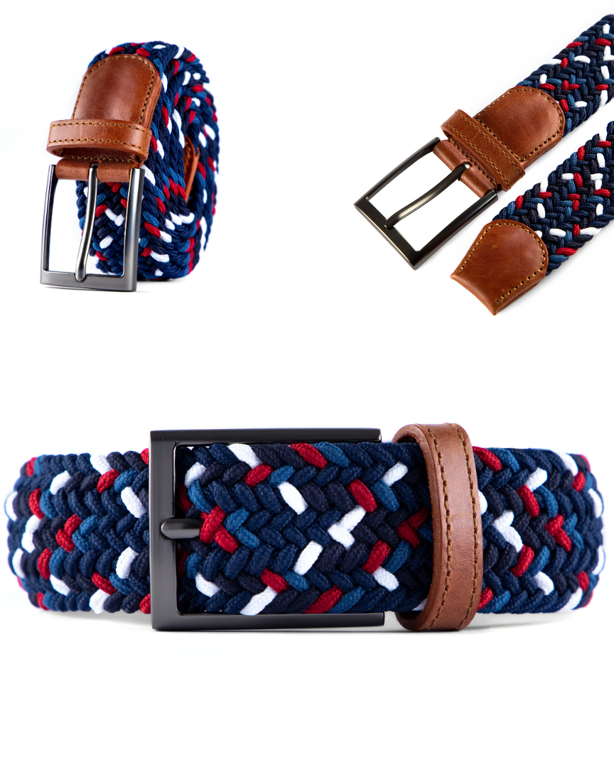 Cinturon trenzado para hombre color azul rojo