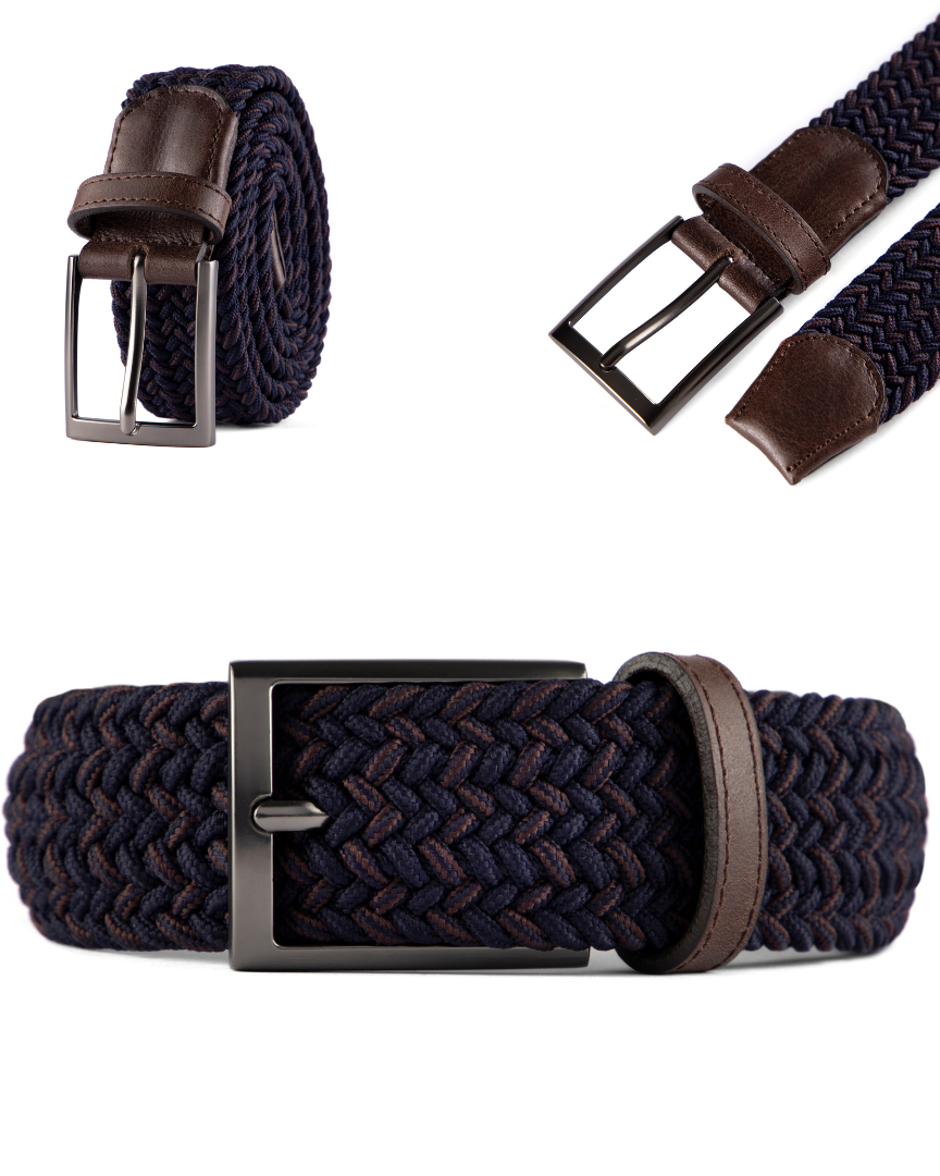 Cinturon trenzado para hombre cafe y negro 