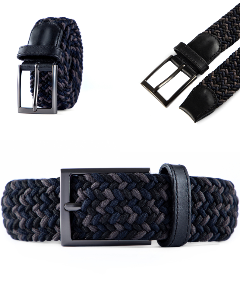 Cinturon trenzado para hombre cafe, negro y azul