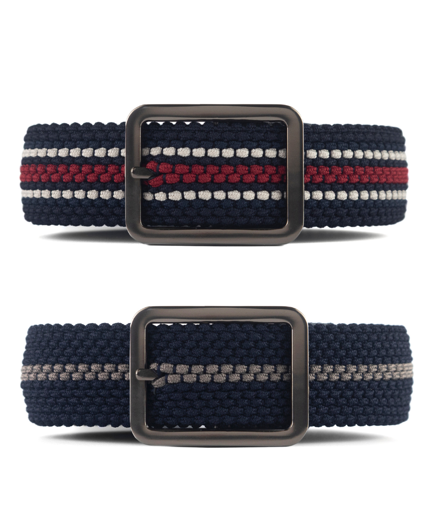 Cinturon trenzado doblefaz azul, beige, verde y rojo para hombre ideal para regalo, la oficina o un dia casual