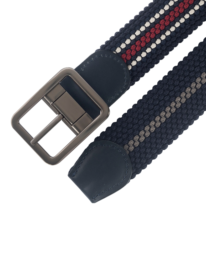 Cinturon trenzado doblefaz azul, beige, verde y rojo para hombre ideal para regalo, la oficina o un dia casual