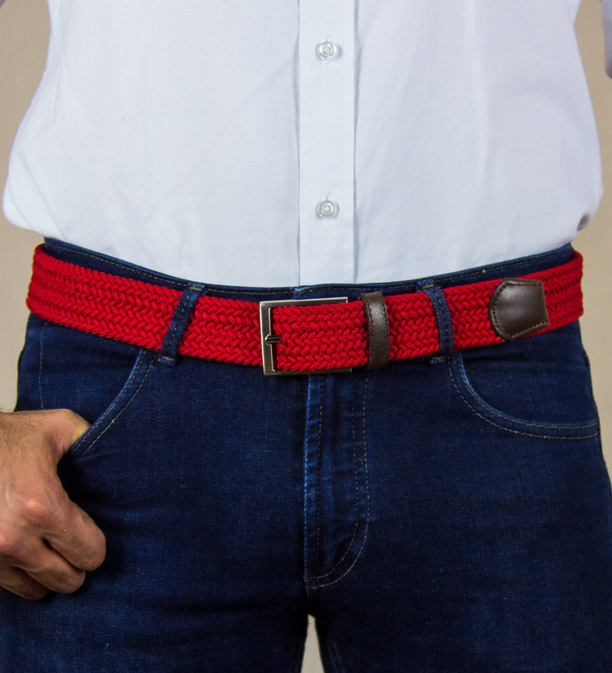 Cinturon trenzado rojo para hombre ideal para regalo, la oficina o un dia casual