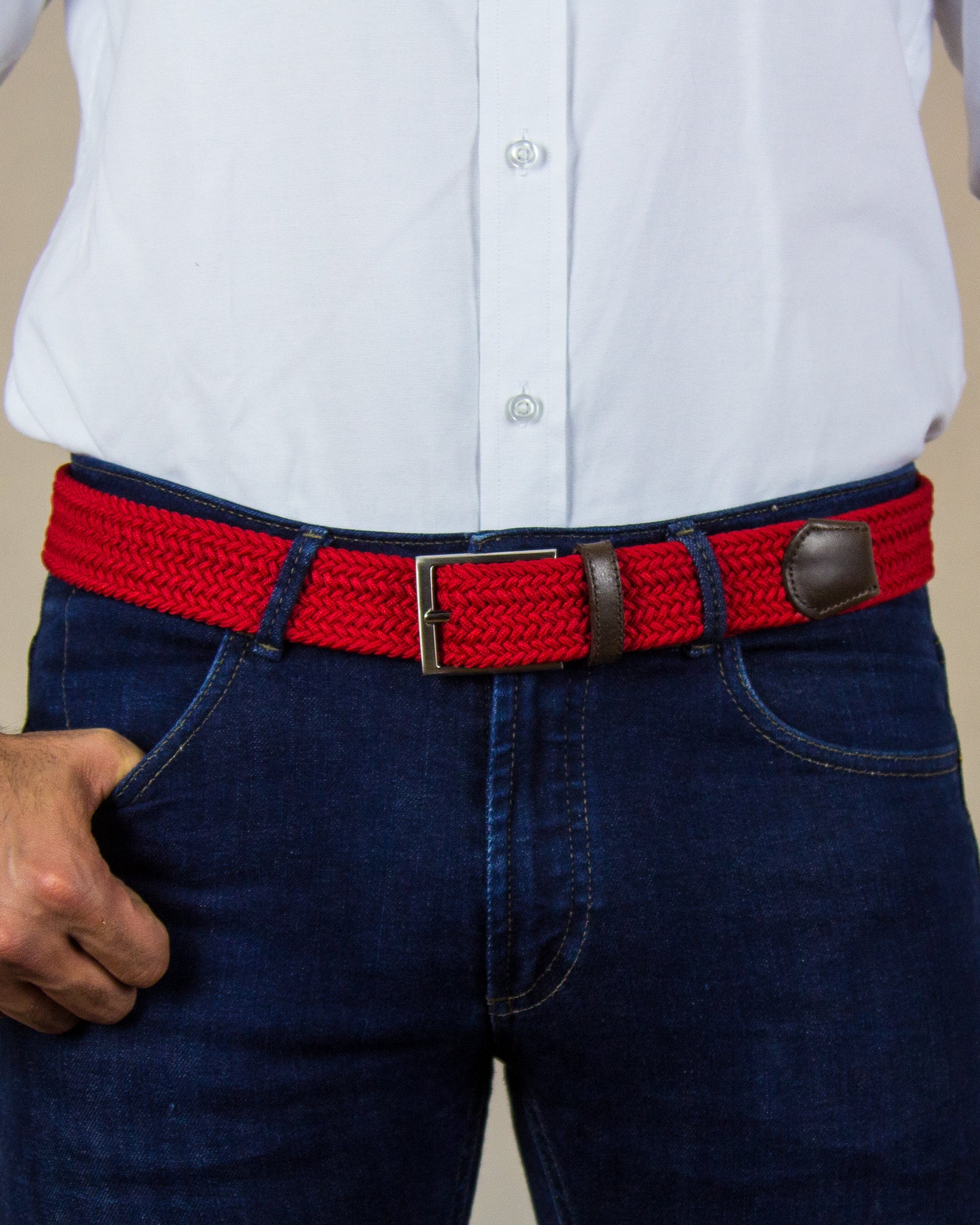 Cinturon trenzado rojo para hombre ideal para regalo, la oficina o un dia casual