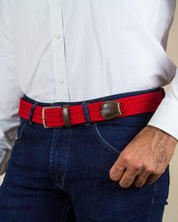 Cinturon trenzado rojo para hombre ideal para regalo, la oficina o un dia casual