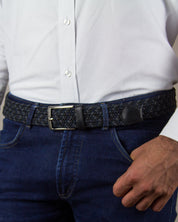 Cinturon trenzado negro y gris para hombre ideal para regalo, la oficina o un dia casual